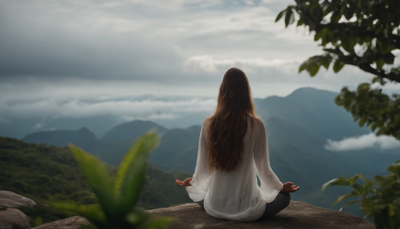 beautiful woman , meditation , meditation , lush , island , above the cloud,8k HD high definition 8k UHD, DSLR