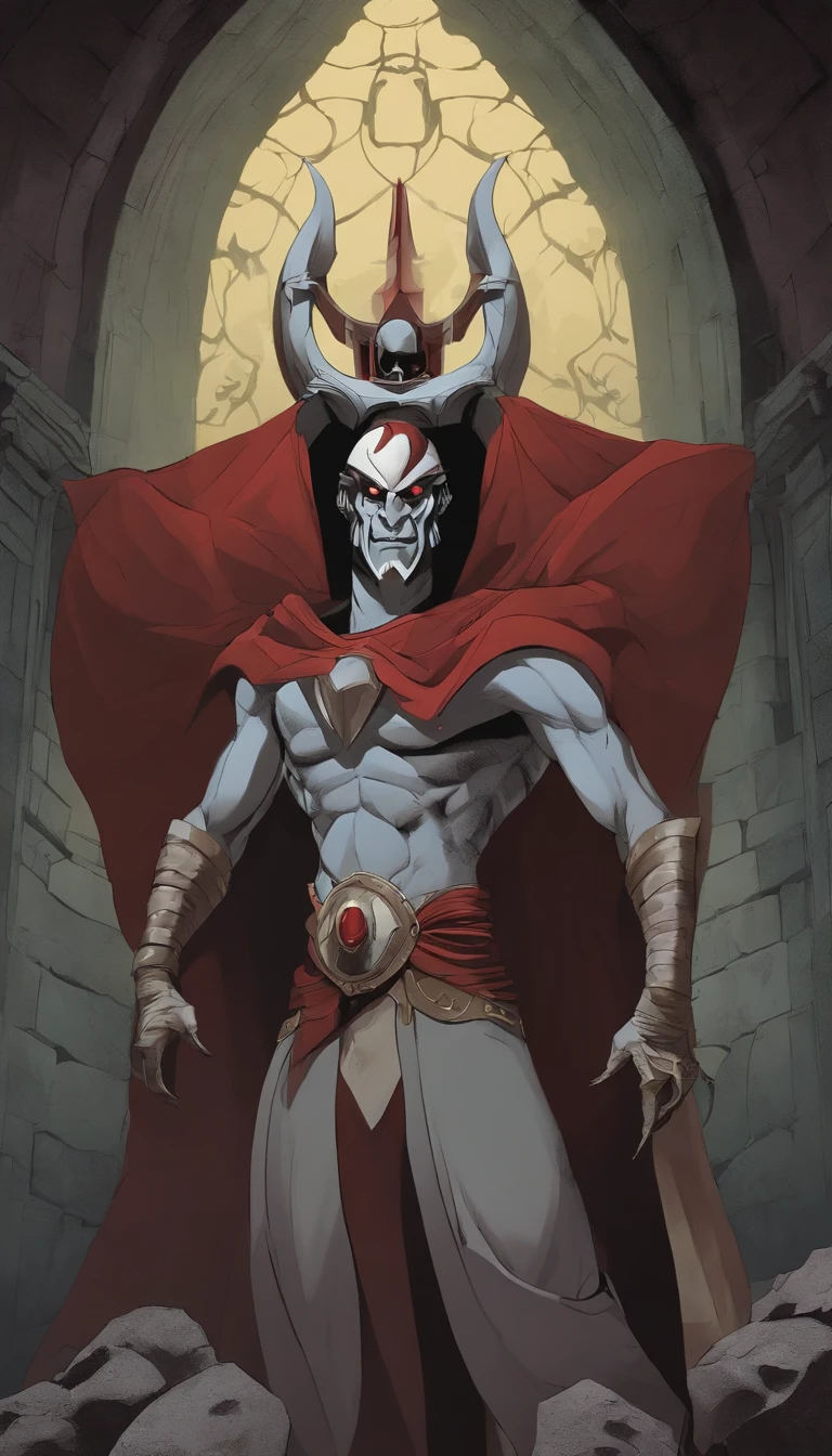 In the gloomy depths of a sinister castle, amid the eerie echoes of chants long forgotten, the sinister antagonist Mumm-Ra from ThunderCats undergoes a spine-chilling transformation. As a storm rages outside, casting frantic shadows on the ancient stone walls, the chamber within seems to throb with a dark, ancient power