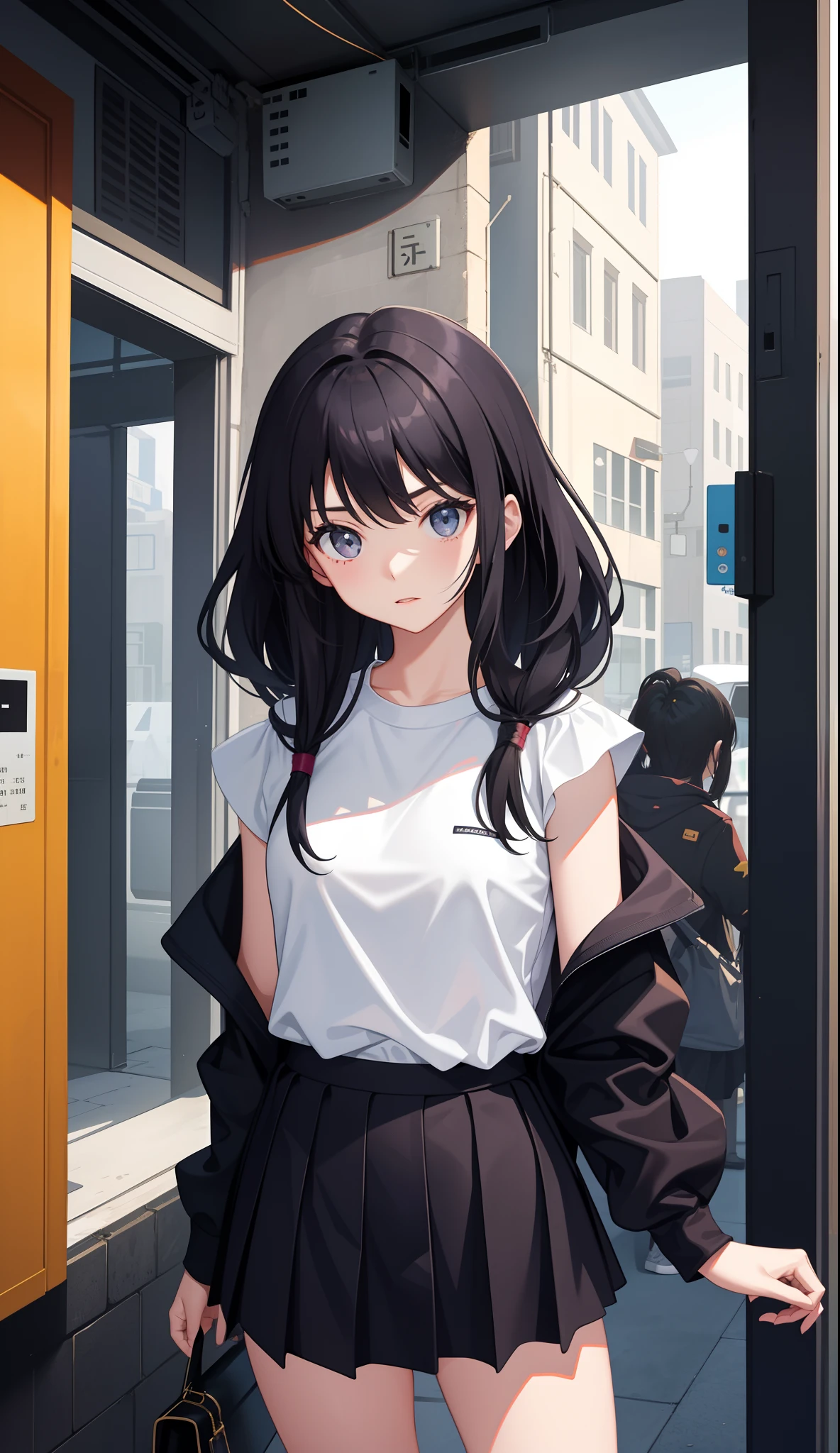 1girl in、AS-Adult、The shirt、a miniskirt、Upper body portrait、