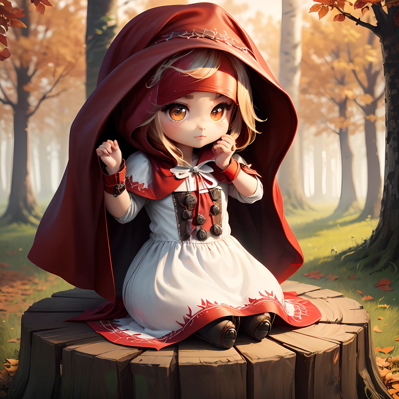 Lolita Face,shush,red riding hood,Red T-Back,Embarrassment,Show me your big ass,in woods,low angles,Sit on a stump,Blue eyes,