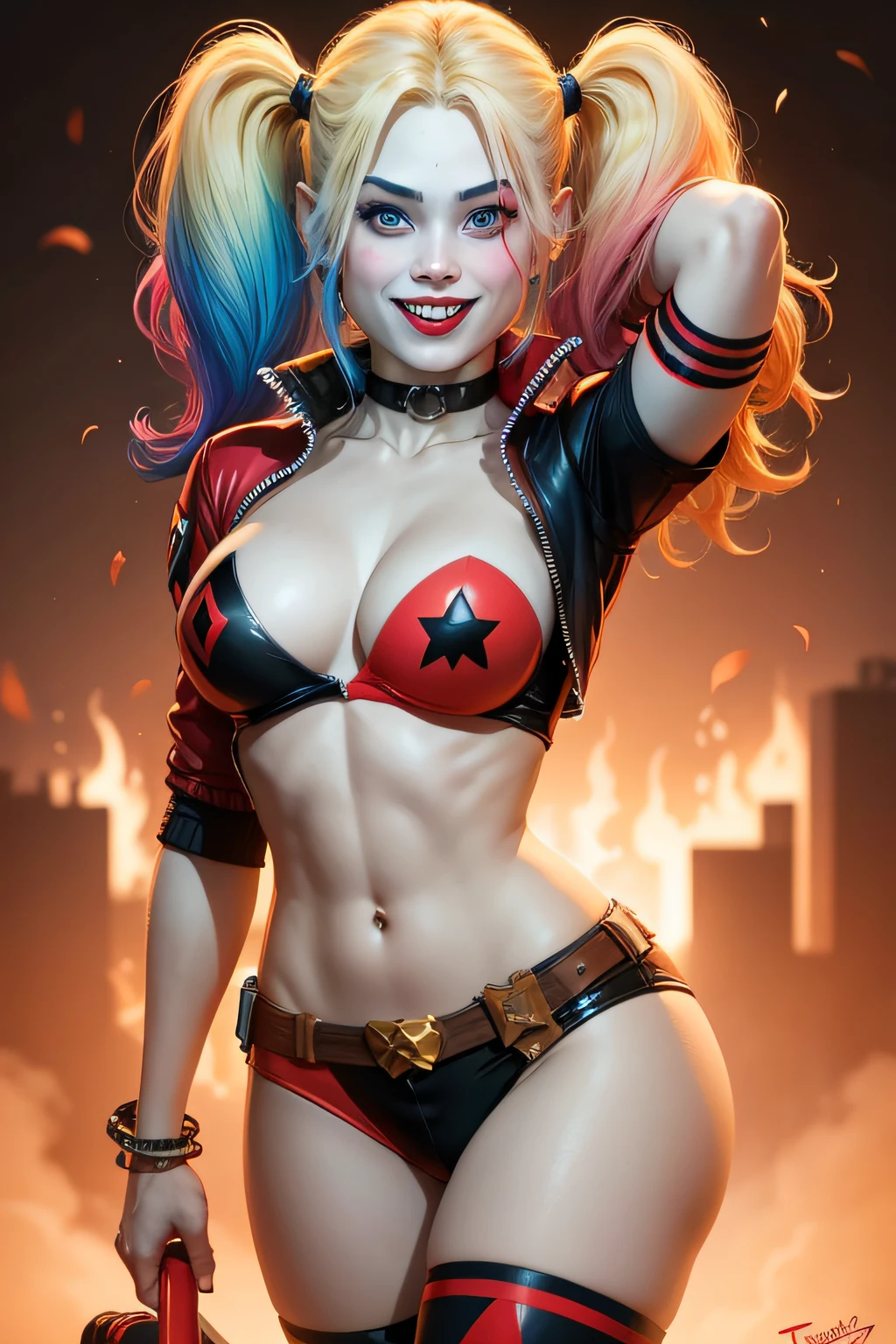 harley quinn, , cabelo grande, taco de beisebo