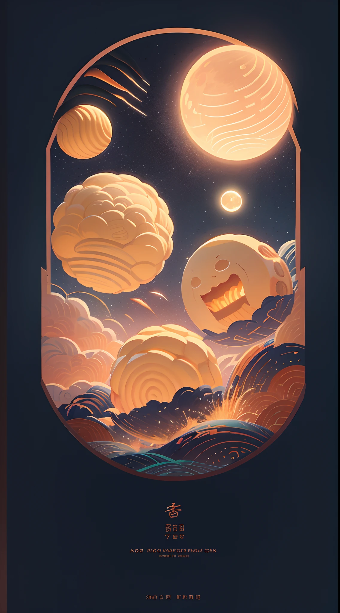 Mid-Autumn Festival poster design，Have the moon，Have mooncakes，Illustration style，Advancedsense，Modernity，design sense