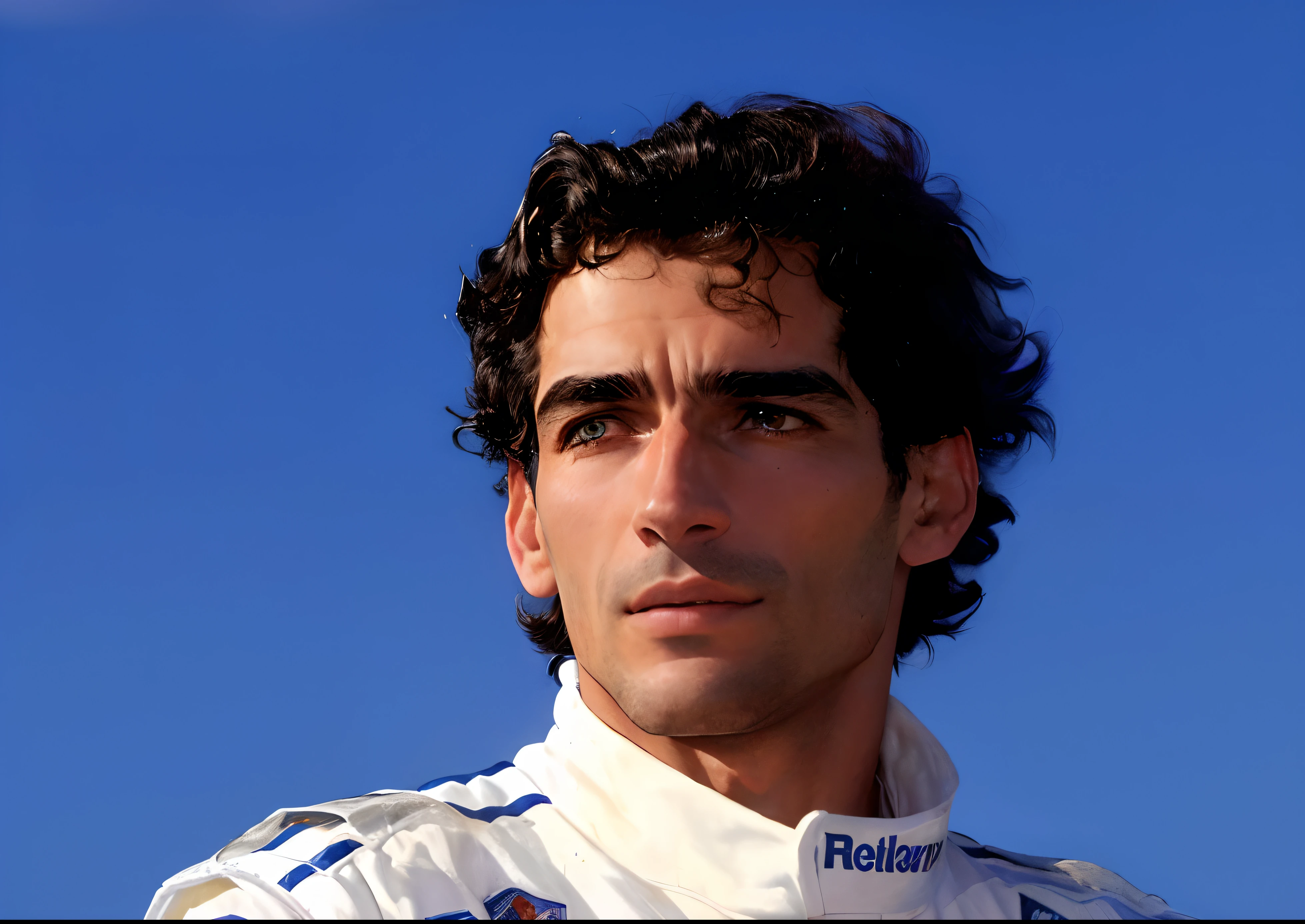homem arafed com uma camisa branca e jaqueta azul e branca, Villeneuve, Castelo das Trevas, f 1, Xerez, Greg Hildebrant, Rick Berry, Greg Ferros, atleta, em perfil, Rafael, John, Guilherme Tholly, Timothy Dalton, dougherty patrick, valter de morais, Daytoner, Foto do perfil, stephen conroy, Fundo cinza sentado vista frontal Ayrton Senna