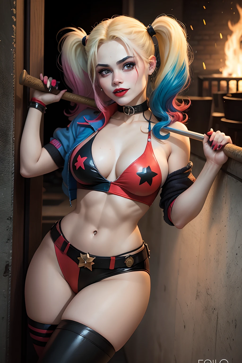 harley quinn, *******, cabelo grande, fogo, pessoas