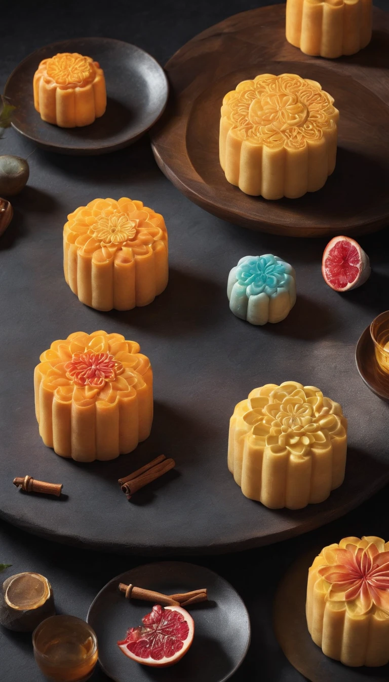 Mid-Autumn Festival, Reunion, full moon, the night, (Cantonese mooncakes), teas, the fruits, edgBunny, Chang'e rushes to the moon, symetry, High detail, romanticism lain, Sparkle, god light, Ray tracing, hyper HD, retinas, Masterpiece, ccurate, Super detail, High details, High quality, Best quality, A high resolution, 16k, Anatomically correct