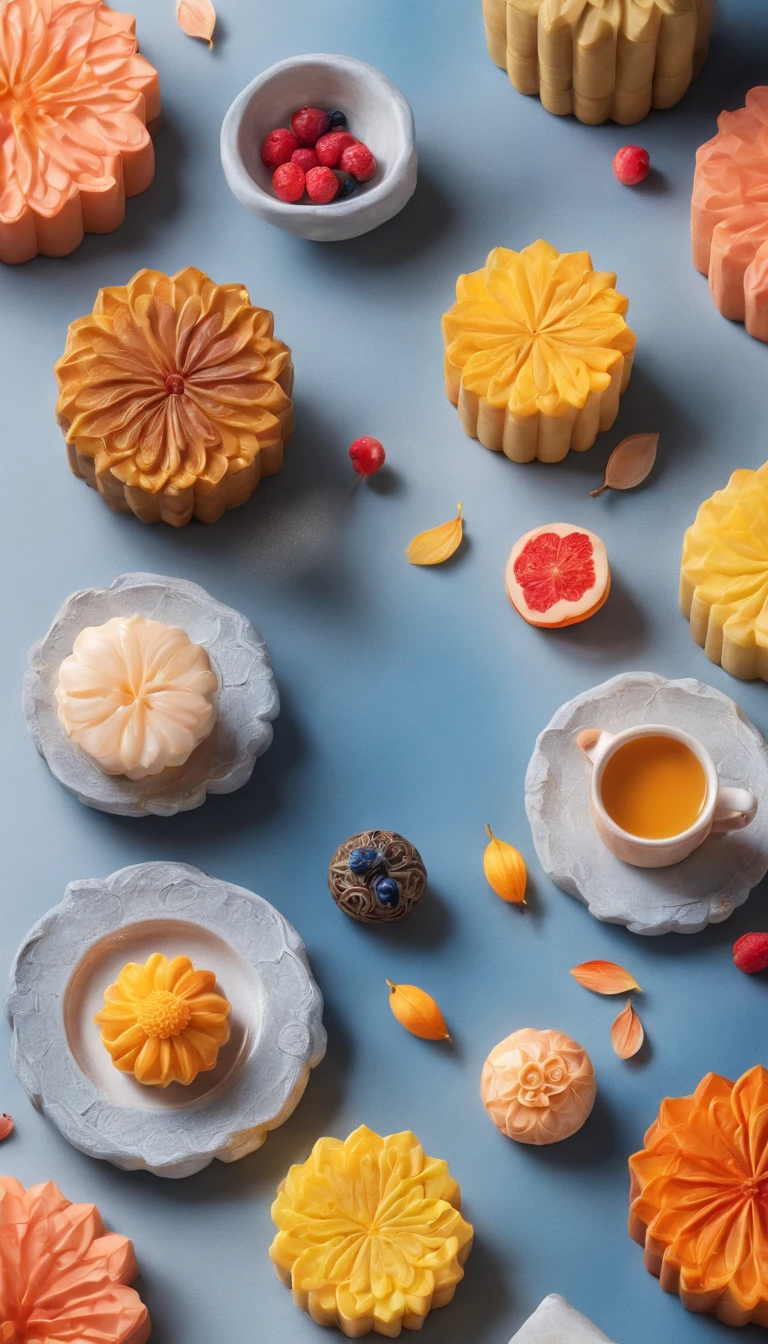 Mid-Autumn Festival, Reunion, full moon, the night, (Cantonese mooncakes), teas, the fruits, edgBunny, Chang'e rushes to the moon, symetry, High detail, romanticism lain, Sparkle, god light, Ray tracing, hyper HD, retinas, Masterpiece, ccurate, Super detail, High details, High quality, Best quality, A high resolution, 16k, Anatomically correct