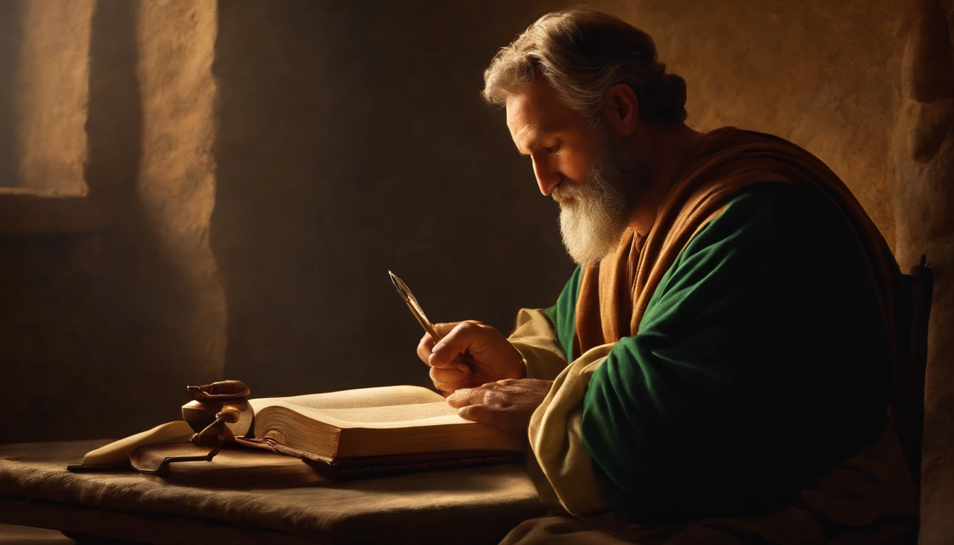 The Apostle Paul writing the Bible 2,000 years ago