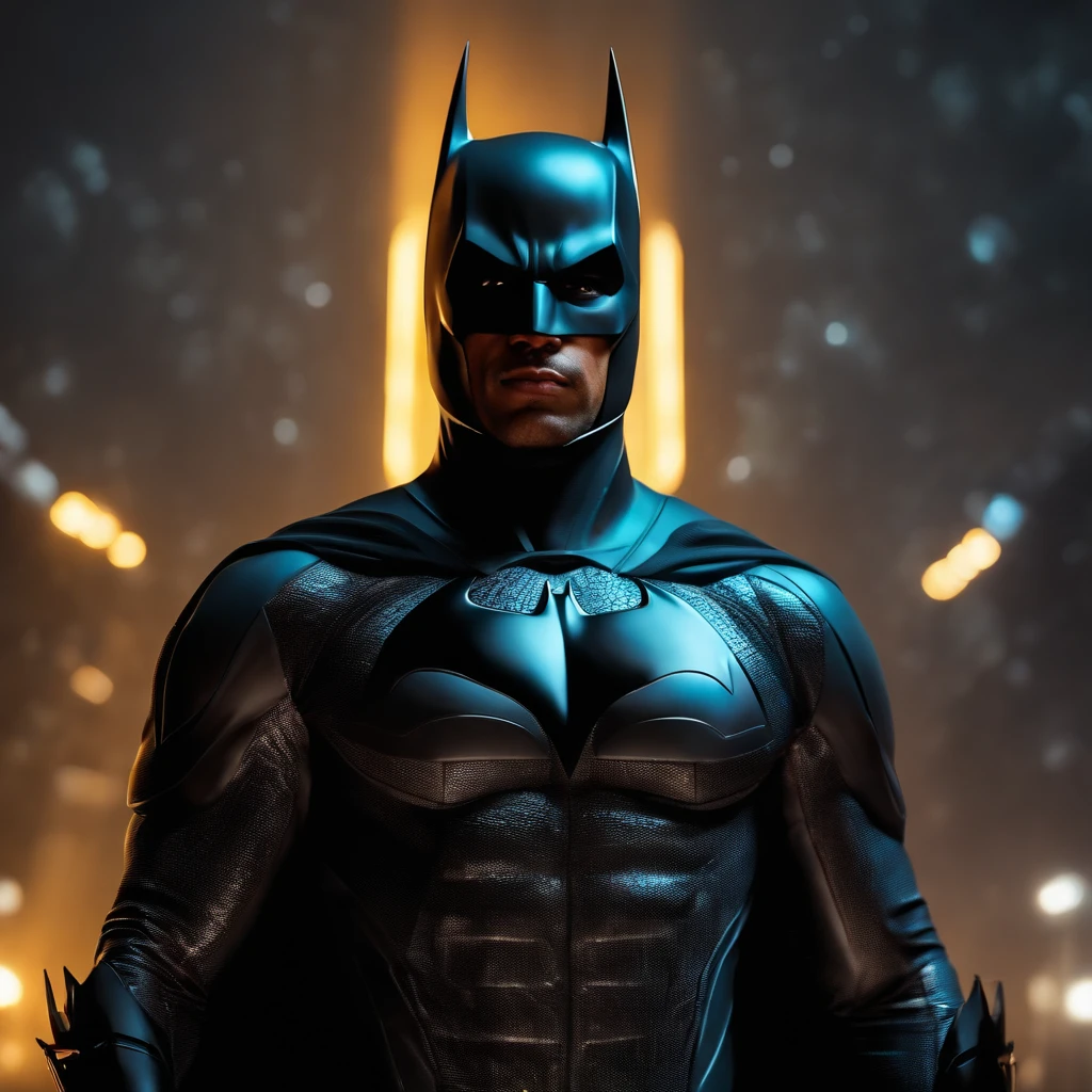 A realistic black Batman in an advanced cyber orb prima suit, con el rostro de cristiano ronaldo Alta calidad