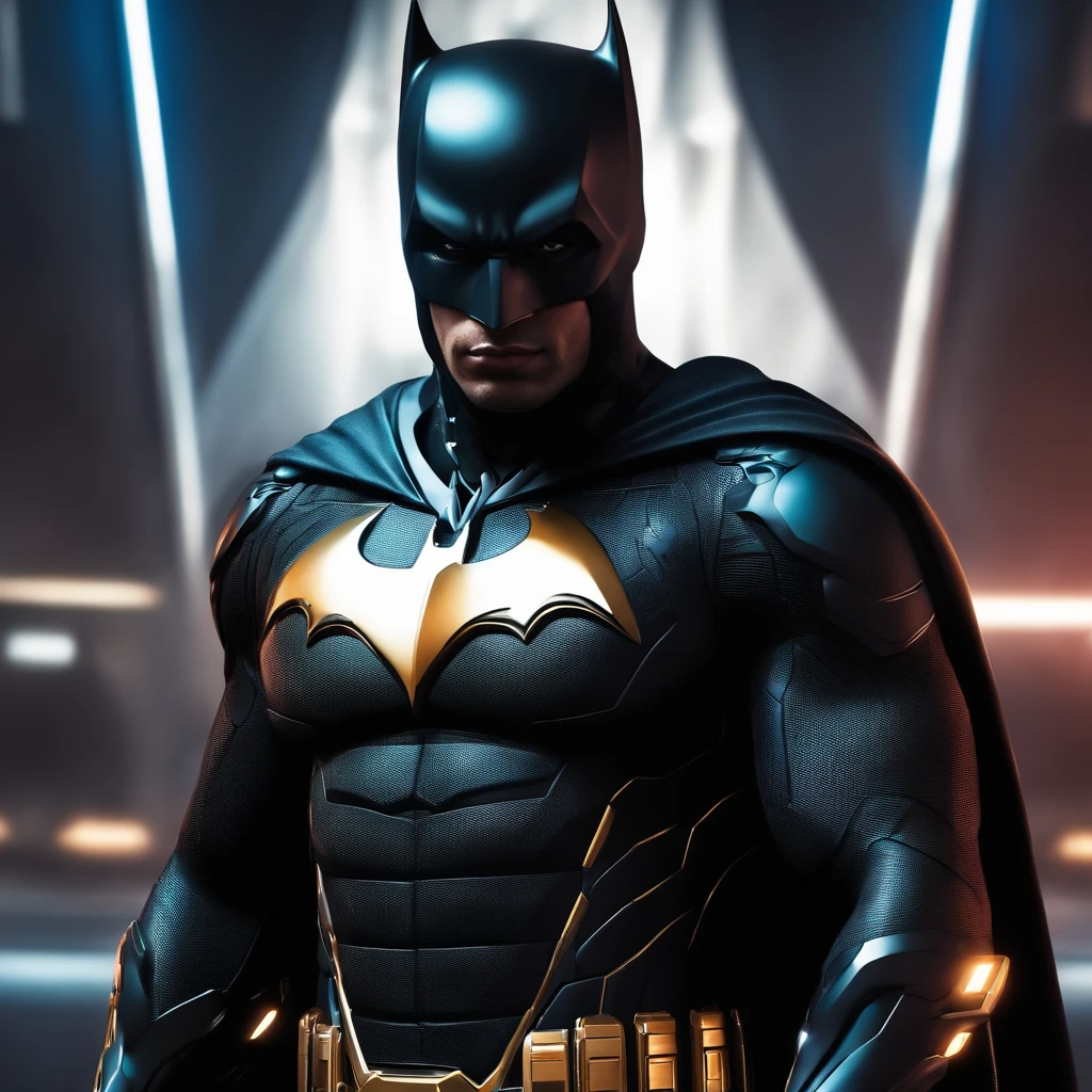 A realistic black Batman in an advanced cyber orb prima suit, con el rostro de cristiano ronaldo Alta calidad