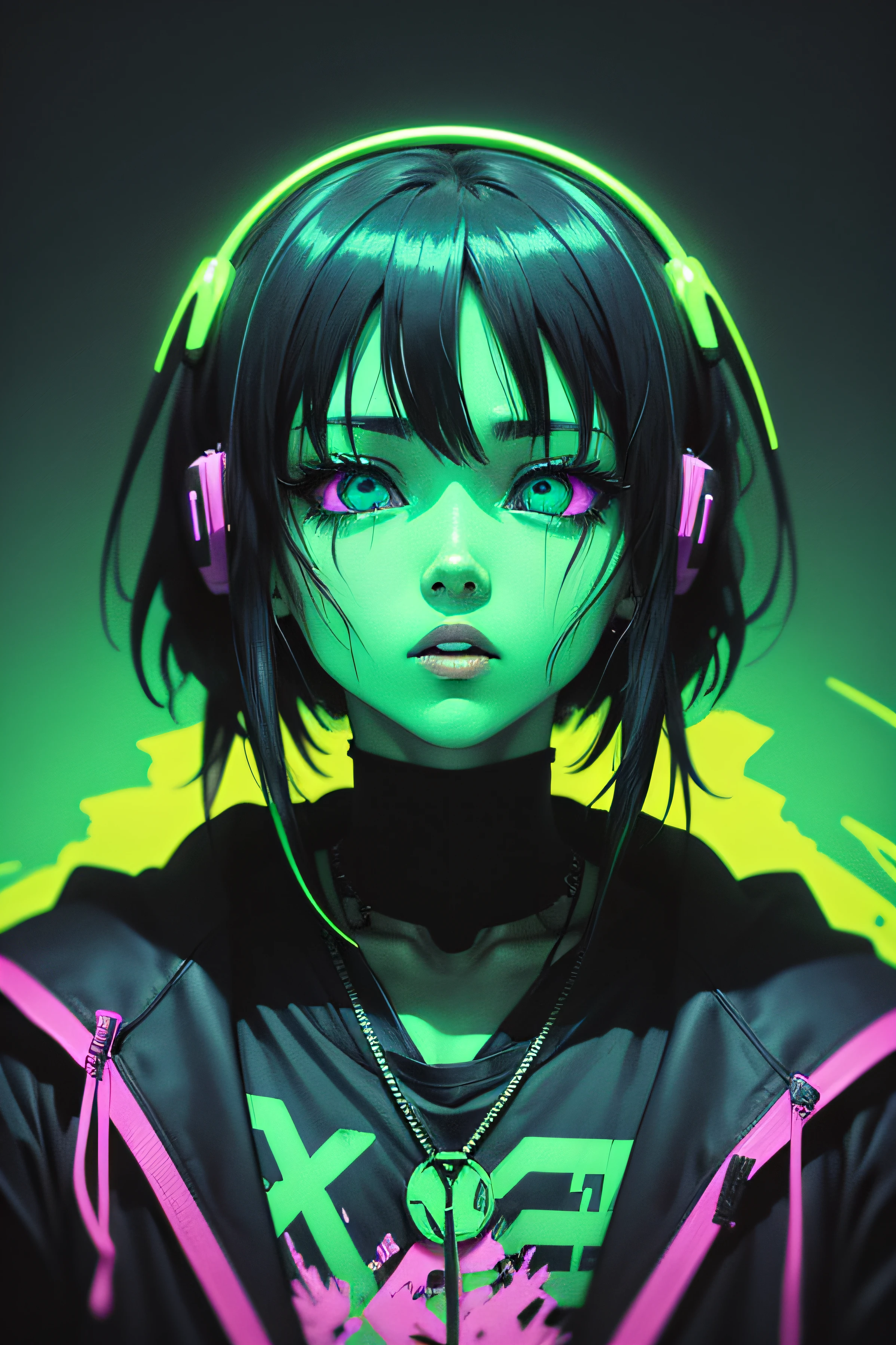 anime phonk horror album cover with neon green colors