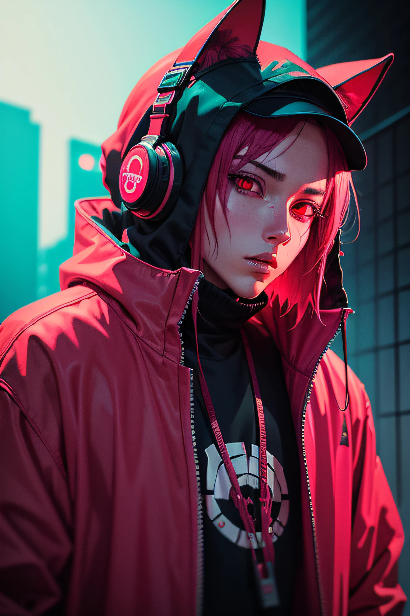 anime phonk horror album cover with neon red colors