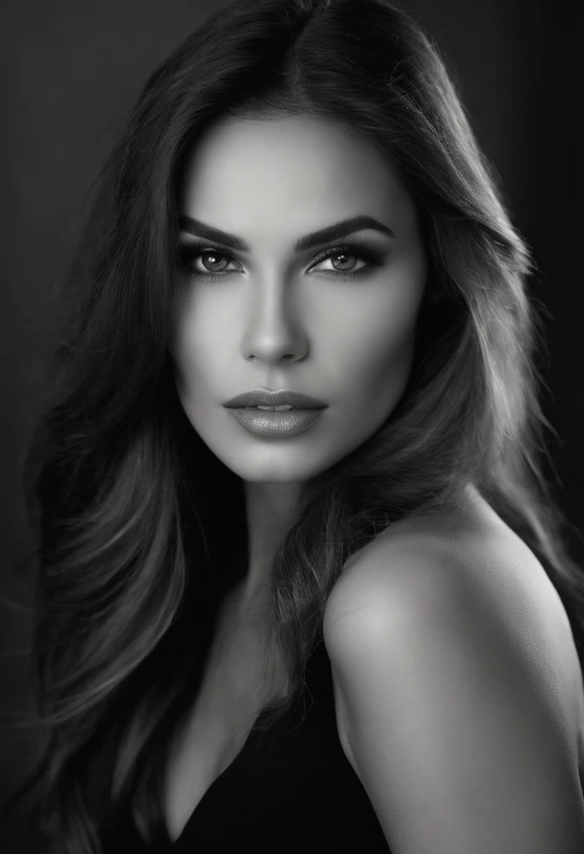 a close up of a woman with long hair and a black top, perfect face ), most beautiful woman on earth, gorgeous attractive face, sultry expression, attractive female face!!!, attractive facial features, sexy lips :5 stylish, attractive beautiful face, perfect face model, flawless face, with symmetrical facial features, sexy face with full makeup, perfect facial features