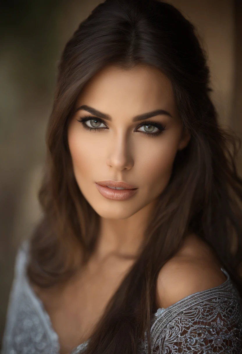 a close up of a woman with long hair and a black top, perfect face ), most beautiful woman on earth, gorgeous attractive face, sultry expression, attractive female face!!!, attractive facial features, sexy lips :5 stylish, attractive beautiful face, perfect face model, flawless face, with symmetrical facial features, sexy face with full makeup, perfect facial features
