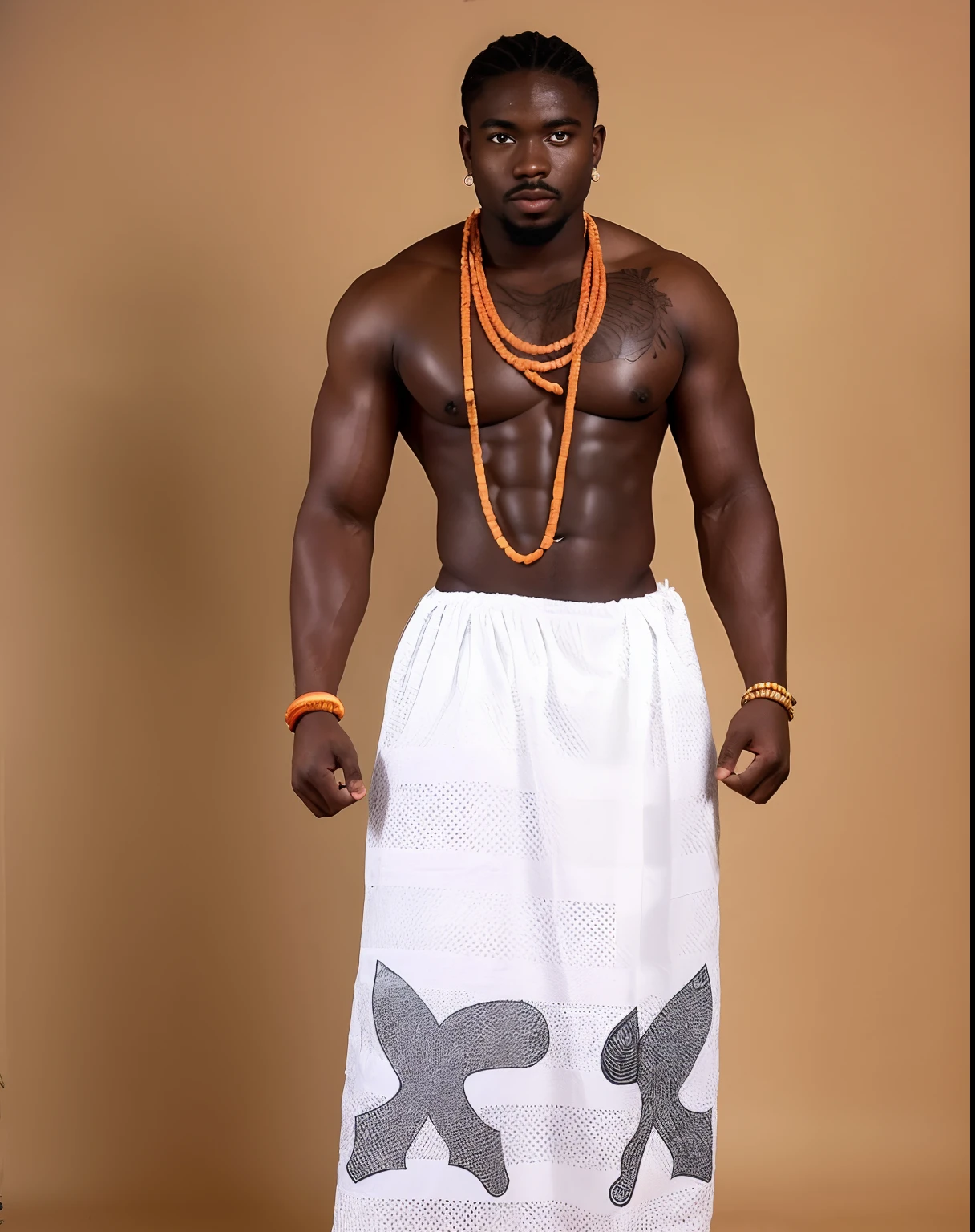 arafed man in a white skirt with a bird design, white loincloth, loin cloth, white skirt and barechest, african man, yoruba body paint, loincloth, traditional clothes, wearing loincloth, traditional clothing, ornate attire, man is with black skin, godwin akpan, traditional, attractive male deity, african