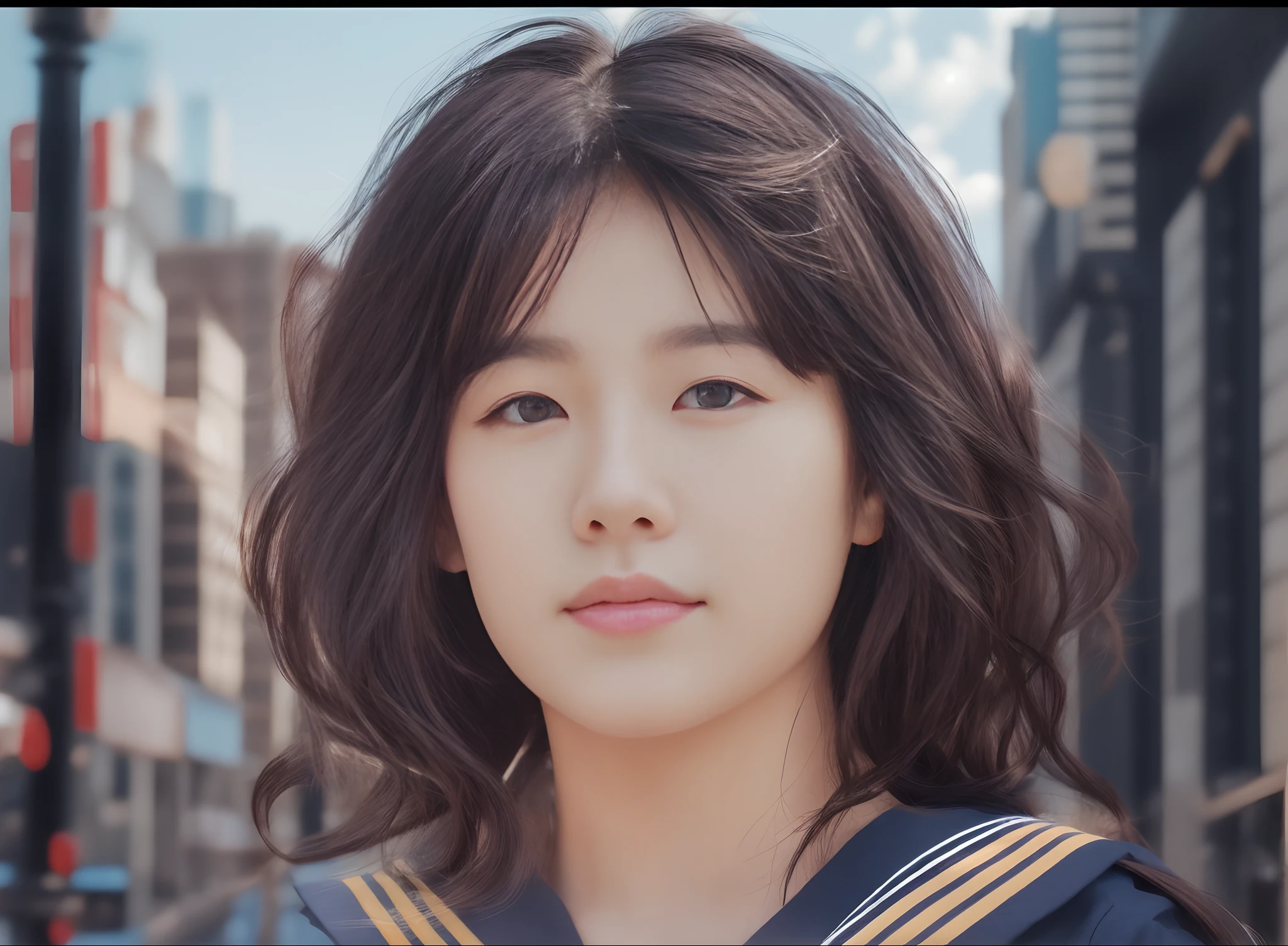 Top image quality、Very clear and realistic photos、Very detailed and beautiful hair quality、The most beautiful woman、a sailor suit、(((Dark hair)))