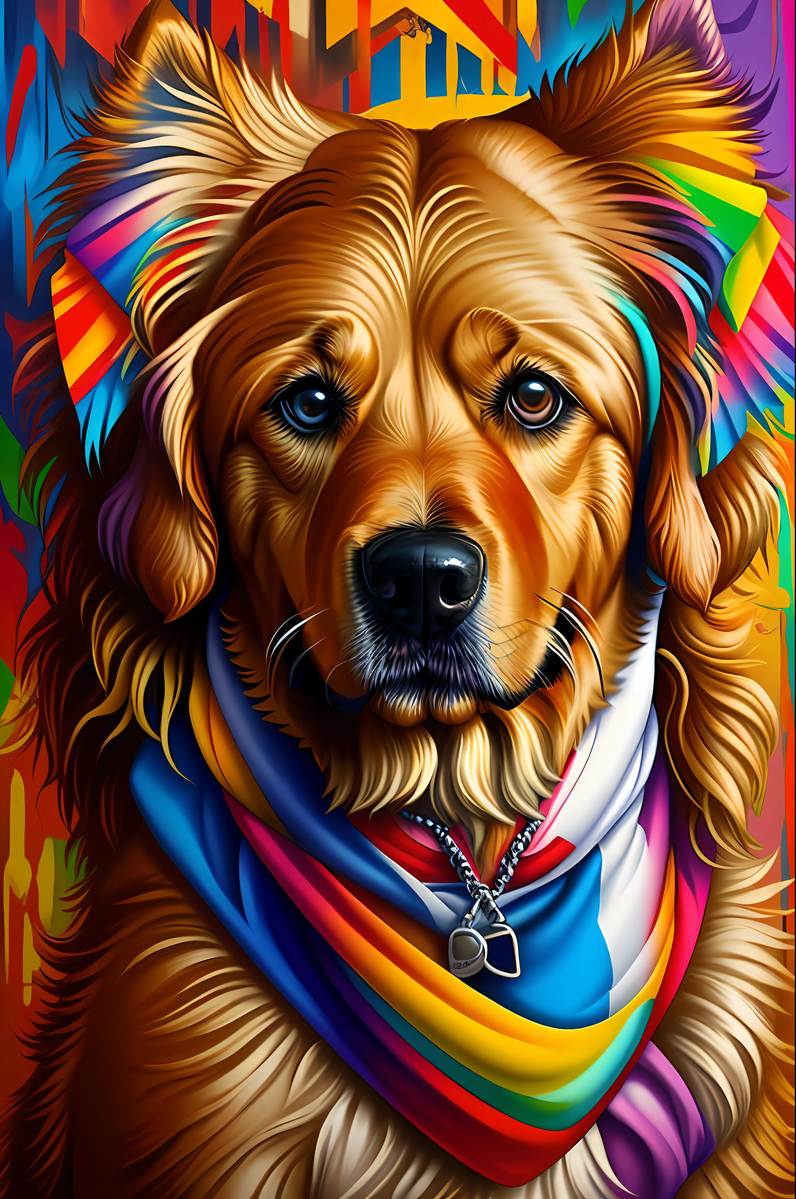 (Golden retrive dog), Eduardo Kobra padding ,wall PORTRAIT geometric multidimensional, art, chibi,
yang08k, beautiful, colorful,
masterpieces, top quality, best quality, official art, beautiful and aesthetic,