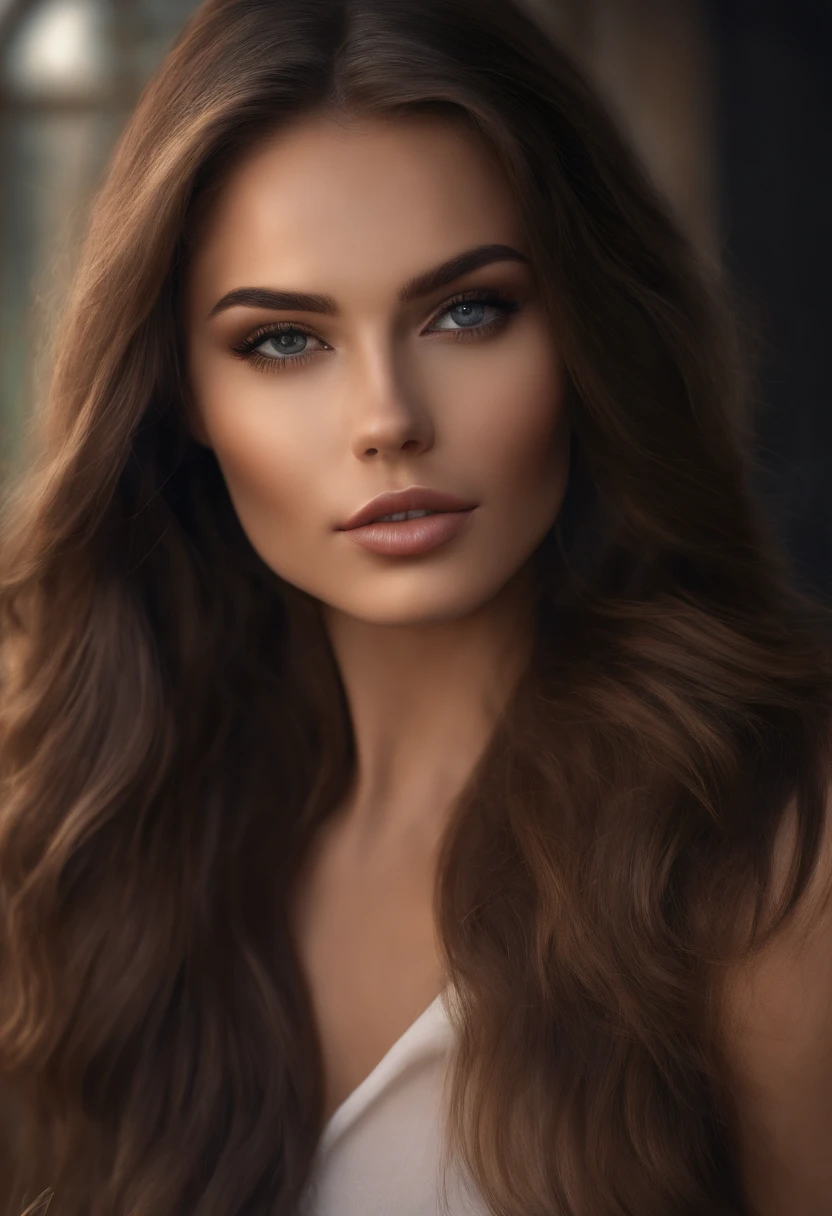 a woman with long hair and blue eyes posing for a picture, sexy face with full makeup, beautiful model girl, jaw dropping beauty, beautiful model, dark hair and makeup, beautiful girl model, brunette woman, attractive beautiful face, beautiful female model, sharp beautiful face, jaw-dropping beauty, sexy face, gorgeous beautiful woman, portrait of a beautiful model, realistic beautiful face
