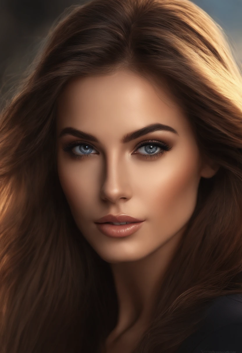 a close up of a girl 25 years with long hair and a black top, a digital rendering inspired by Emma Andijewska, tumblr, photorealism, perfect face ), most beautiful woman on earth, gorgeous attractive face, sultry expression, attractive female face!!!, attractive facial features, sexy lips :5 stylish, attractive beautiful face, perfect face model, sexy face with full makeup