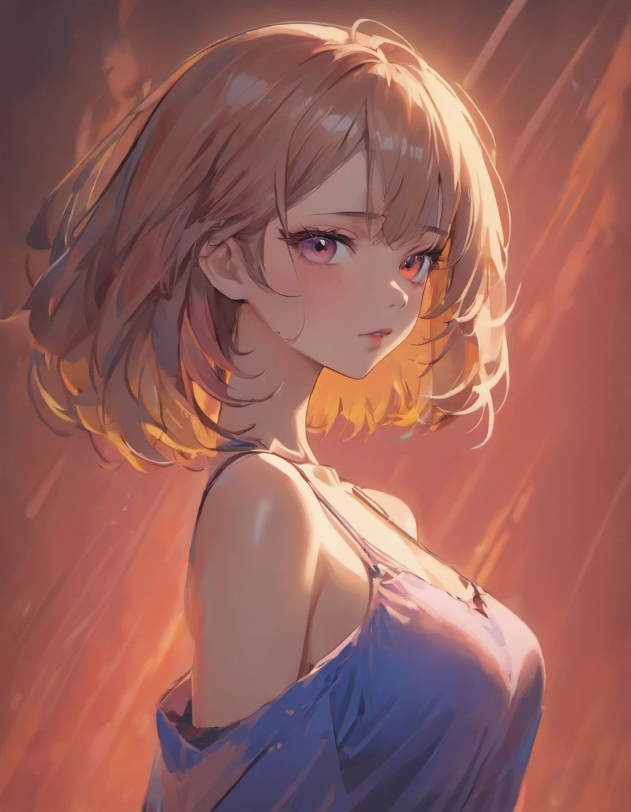 (best quality,4k,8k,highres,masterpiece:1.2),ultra-detailed,(realistic,photorealistic,photo-realistic:1.37),A sexy girl wearing only a top shirt,hourglass figure,flawless fair skin,beautiful sultry eyes,long luscious hair,confident and alluring gaze,subtle red lipstick,fingertips tracing along the shirt's collarbone neckline,slightly messy hair strands framing her face,self-assured posture,standing in front of a dimly lit background,bold and vibrant colors,soft studio lighting highlighting her features,subtle bokeh effect in the background,painting-like textures with fine brushstrokes,impeccable attention to detail,expressive facial expression,smoke swirling around her in a seductive manner,adding an air of mystery,feminine elegance with a touch of sensuality,provocative atmosphere,contemporary portrait style.