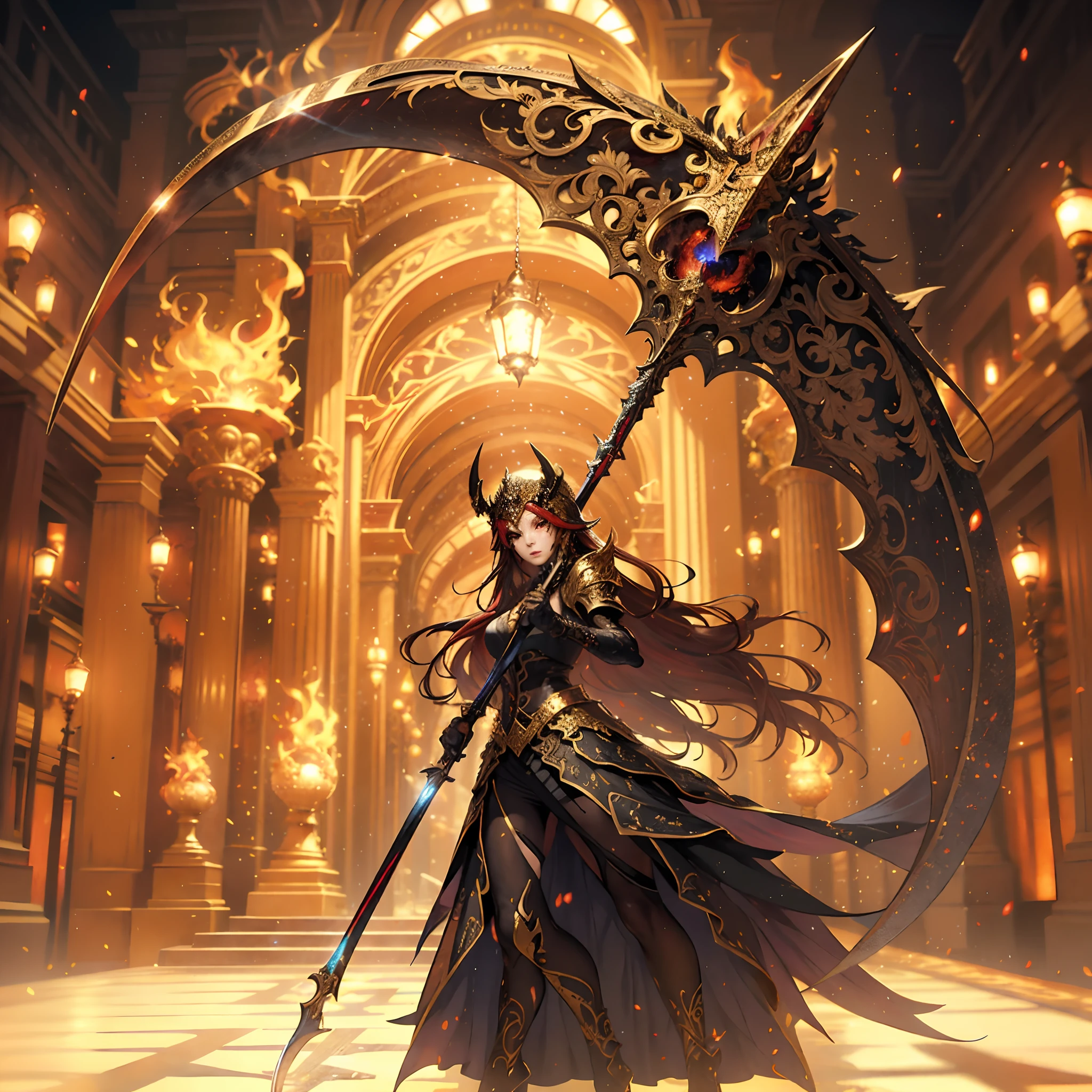 a woman with a large sword in a room with lights, 2. 5 d cgi anime fantasy artwork, by Yang J, anime fantasy artwork, anime fantasy illustration, anime epic artwork, beautiful fantasy anime, epic anime fantasy, cushart krenz key art feminine, shadowverse style, detailed key anime art, trending on artstation pixiv