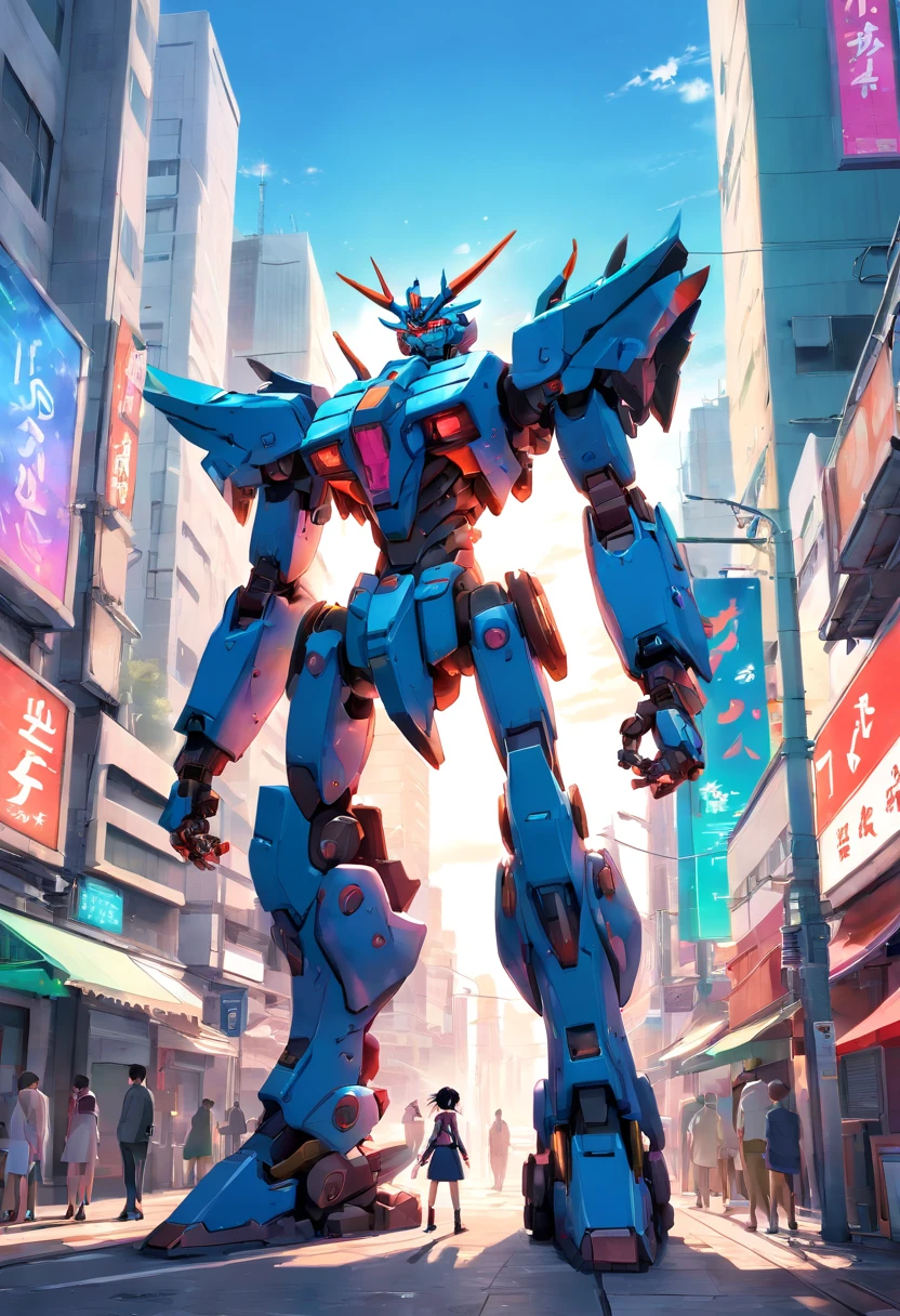 (Mecha Demon God, 3D rendering), centro da rua da cidade de fundo, limpar HD, 8K resolution, Very detailed, pintura digital, arte conceitual, Estilo Shinkai Makoto, Pop Popularization Trend, Pop, Pop Trend on Pixiv.