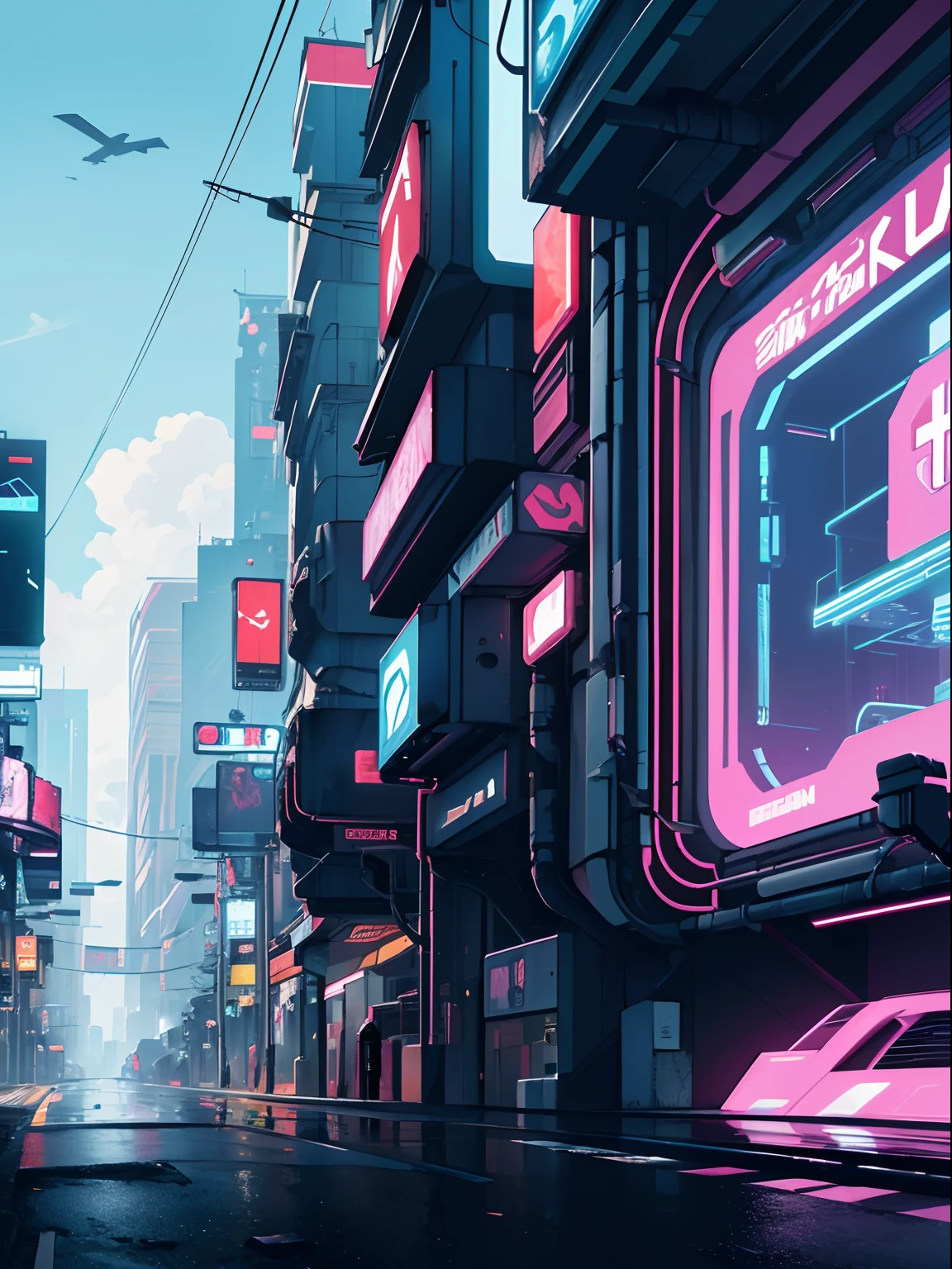 Paisagem futurista, cyberpunk, 4k, ((melhor qualidade)), ((best resolution))