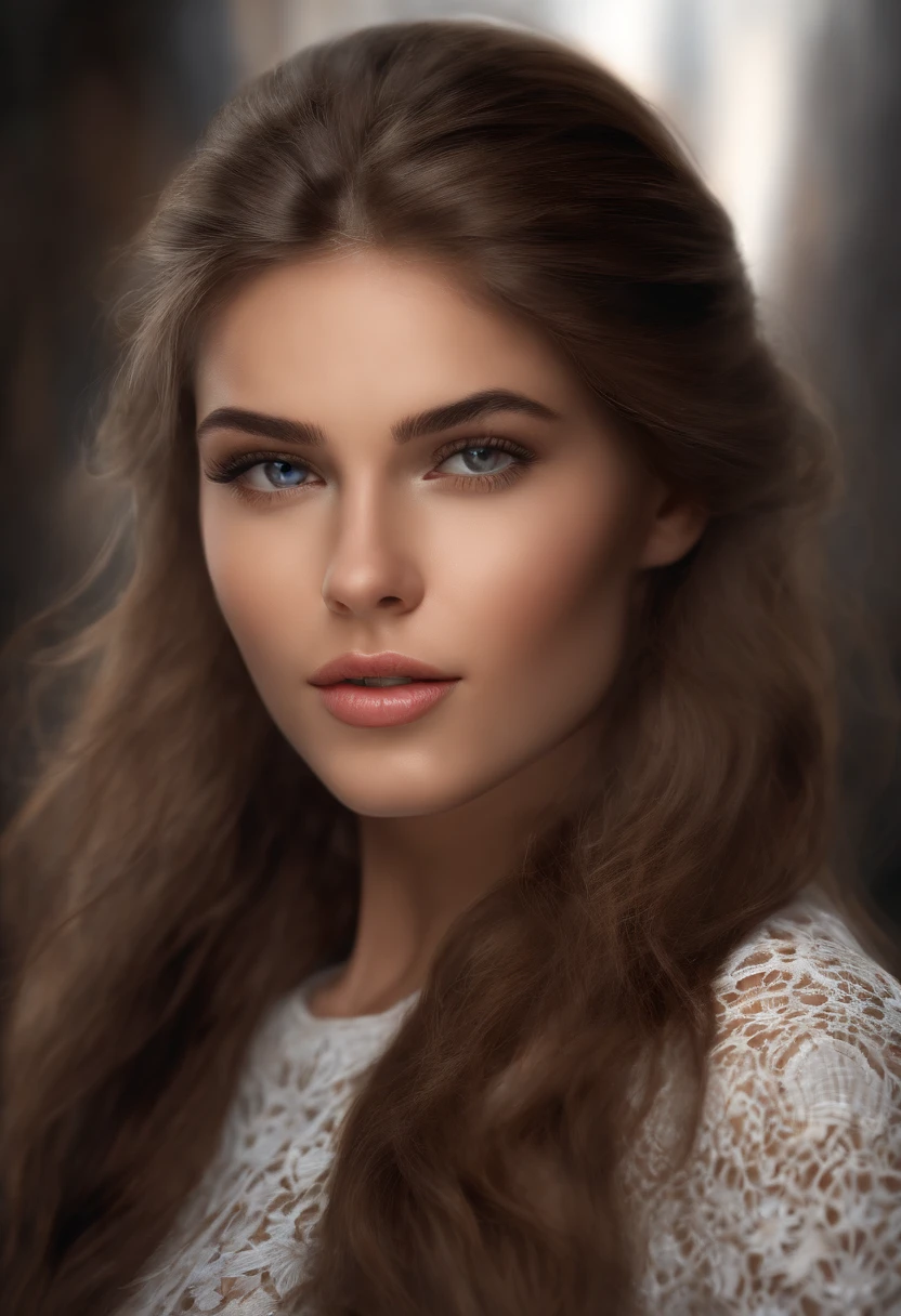 Close-up of a 25-year-old girl with long hair, Digital Rendering, inspired by Emma Andijewska, tumblr, photo realism, a perfect face ), The most beautiful girl on Earth, gorgeous attractive face, sultry expression on his face, attractive female face!!!, attractive facial features, sexy lips :5 stylish, Attractive beautiful face, The perfect face model, sexy face with full makeup