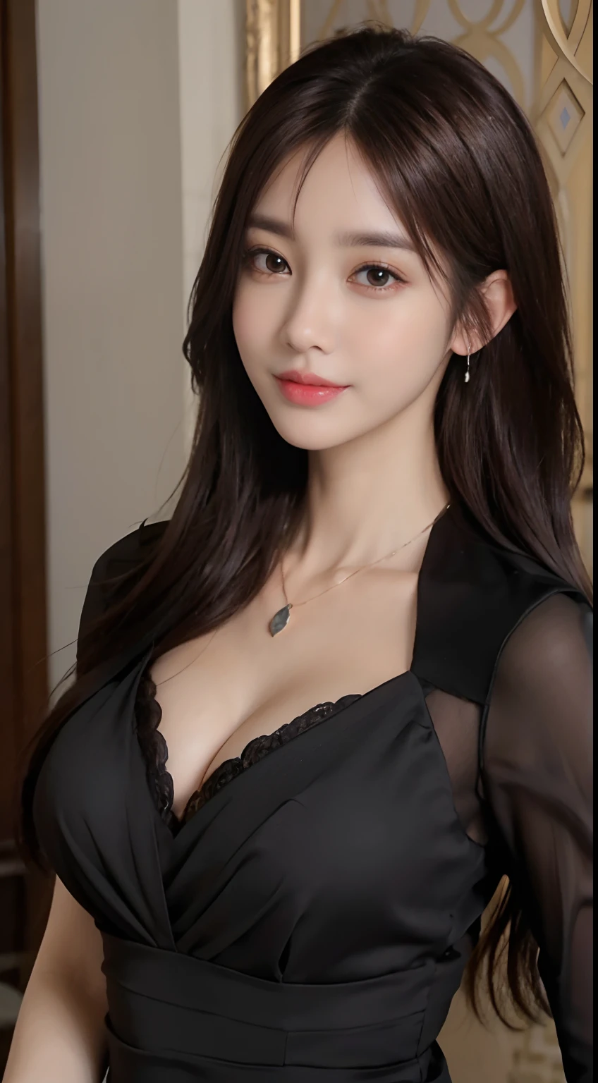 (high quality), (SFW), vertical split screen, A naughty mature prostitute and a Korean adult man enjoying a smartphone chat app, She has gorgeously dyed hair and pretty face makeup, and wears a feminine dress and stockings as she sits on her bed and chats with men online., Her smartphone display shows a number of Korean adult men, who ask the woman to chat., Their chat language is English, Men are waiting for her response, popup window, chat log, Online Profiles and Photos, And there's a man, This man is requesting a chat with her on the smartphone screen. Chat takes place alternately between women and men.. her time is night,