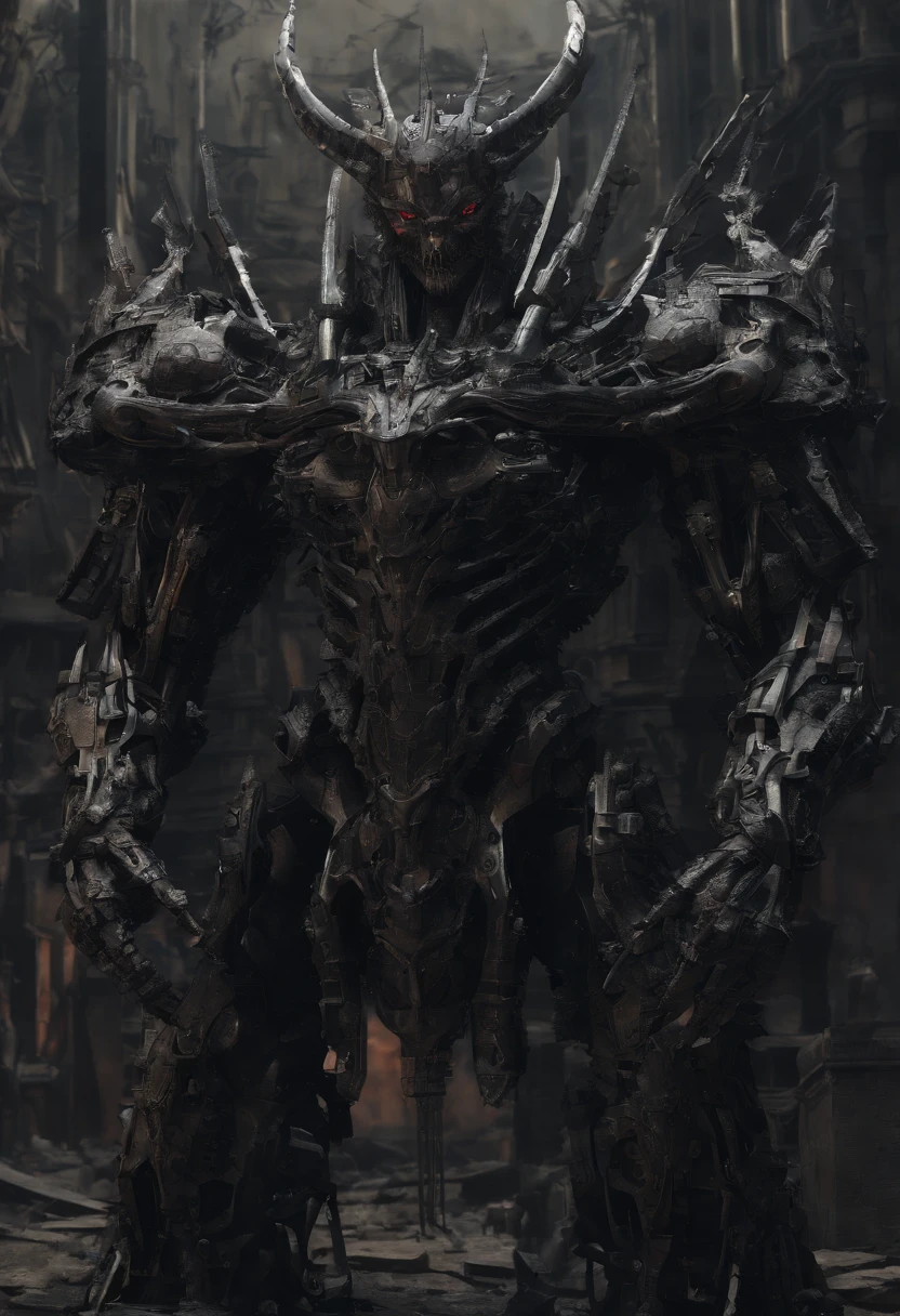 (Mecha Demon God, 3D rendering), centro da rua da cidade de fundo, limpar HD, 8K resolution, Very detailed, pintura digital, arte conceitual, Estilo Shinkai Makoto, Pop Popularization Trend, Pop, Pop Trend on Pixiv.