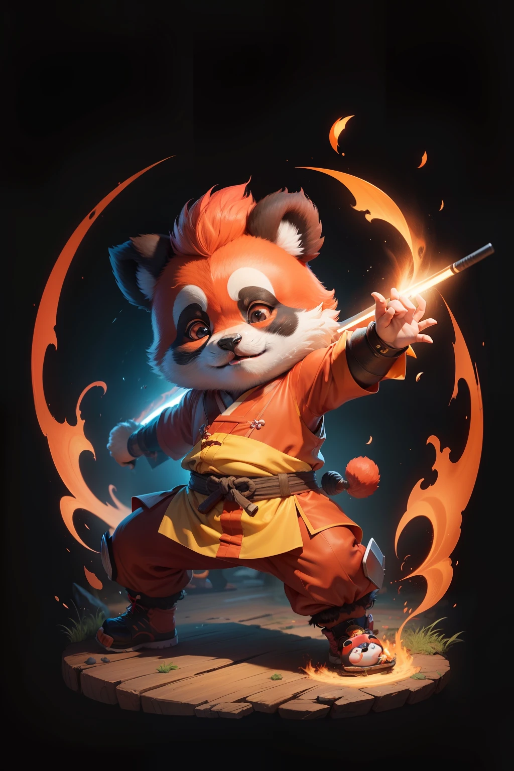 Junior Shi fu Video Game Character, A Baby Red Kung Fu Panda, highly detailed, transparent background, full body stance, digital art, cartoon, 32k resolution, RGB, UHD