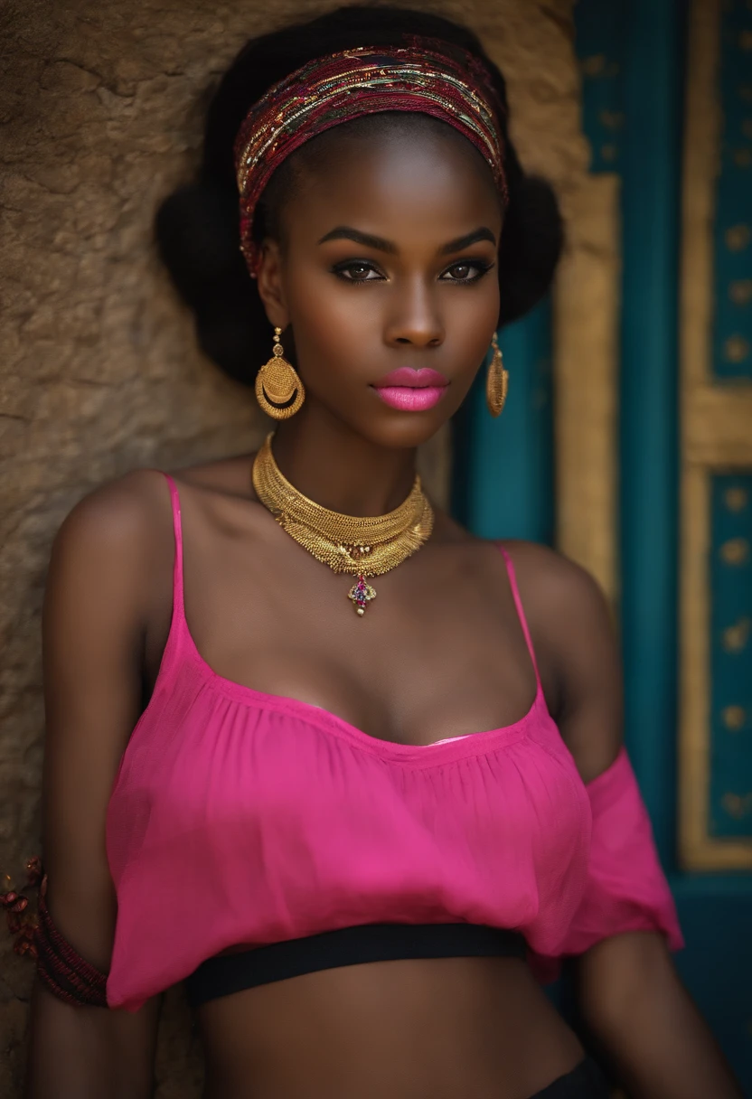 fille, africain, noir, The eyes of Anbar, cheveux longs, 16 to 19 years ,porter un short sexuel ,corps entier, pouty lips, beautiful breast and thin waist and pink lip