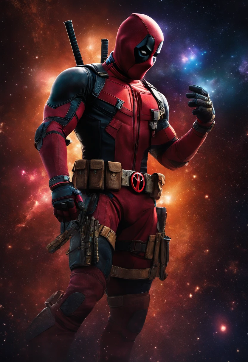 Cosmic Deadpool, brilhantes, Biomechanicals, estranho, assustador, Pesadelo, cores muito brilhantes, light particles, com luz brilhante, Mshiff, Arte do papel de parede, Papel de parede UHD