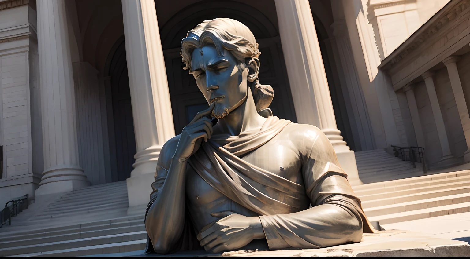Statue of a man breathing