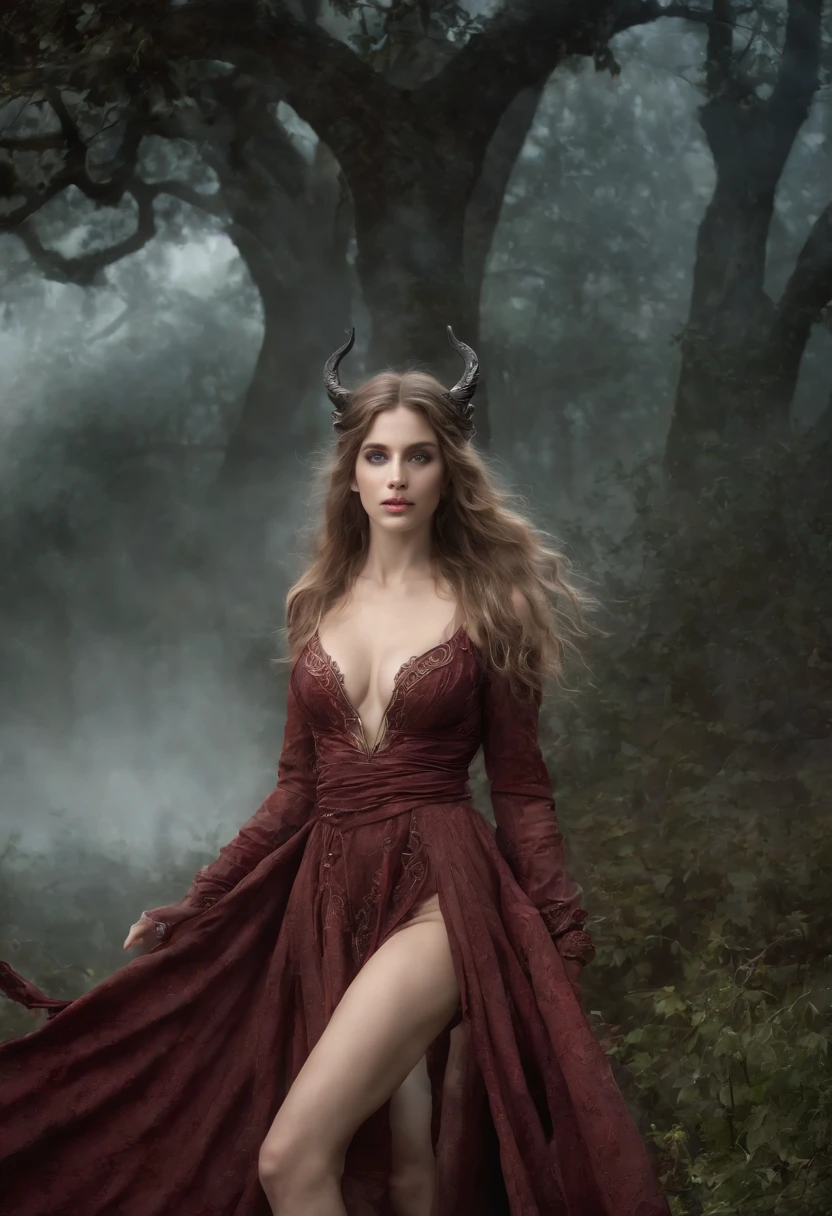 melhor qualidade)), ((obra-prima)), (detalhado), succubus sedutora, ethereal beauty, empoleirada em uma nuvem, vestido transparente vermelho, neckline to navel, seios grandes, (Fantasy Illustration: 1.3), olhar encantador, pose cativante, asas delicadas, charme sobrenatural, mystical sky, (Luis Royo:1.2), (Yoshitaka Amano:1.1), noite de luar, cores suaves, (paisagem de nuvens detalhada:1.3), (alta resolução:1.2)