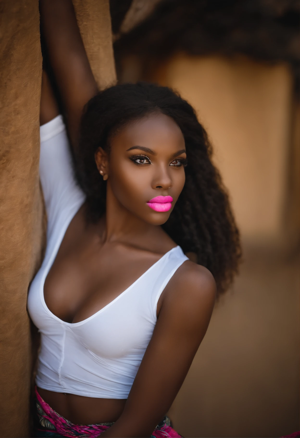 fille, africain, noir, The eyes of Anbar, cheveux longs, 16 to 19 years ,porter un short sexuel ,corps entier, pouty lips, beautiful breast and thin waist and pink lip
