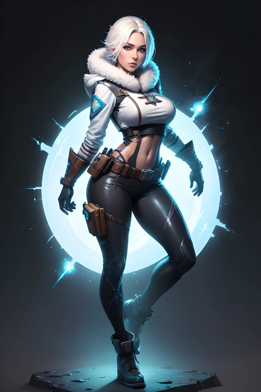 Arctic Sheriff female Video Game Character, beautiful face, highly detailed, transparent background, full body stance, digital art, cartoon, 32k resolution, RGB, UHD