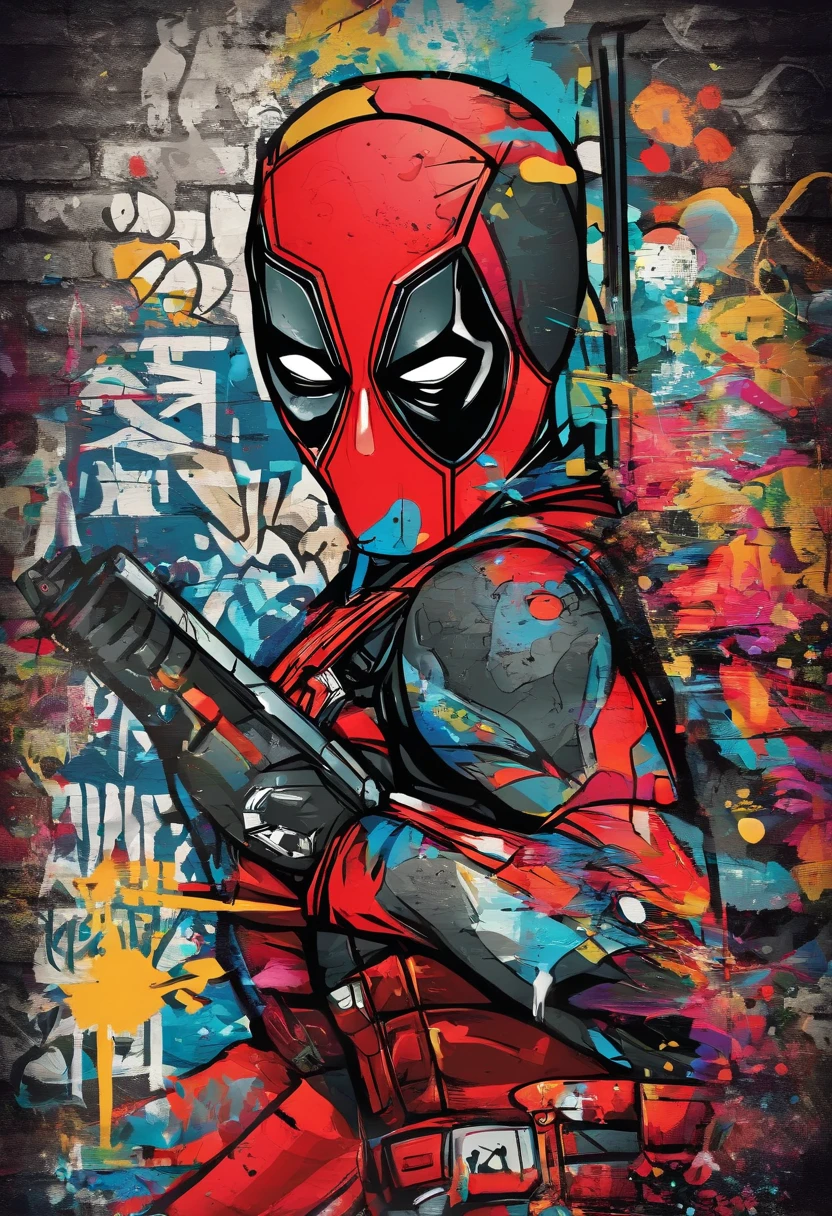 Prompt: grafity, DEADPOOL, imagem completa, High resolution high contrast, estampa de camisa