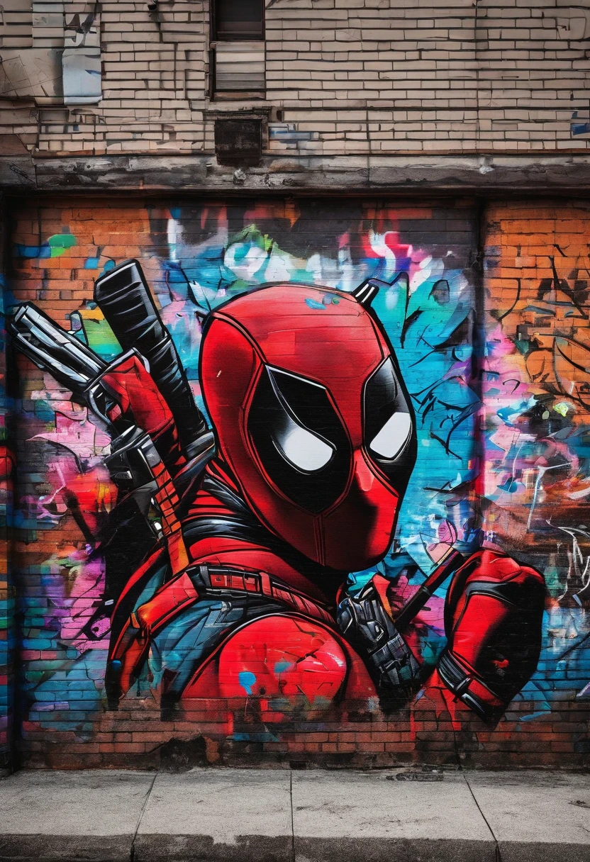 Prompt: grafity, DEADPOOL, imagem completa, High resolution high contrast, estampa de camisa