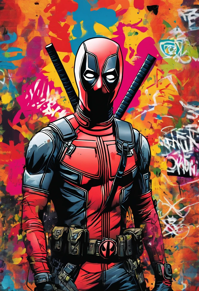 Prompt: grafity, DEADPOOL, imagem completa, High resolution high contrast, estampa de camisa