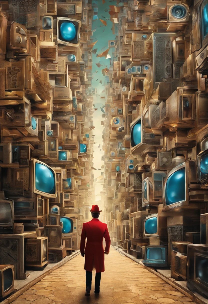 a group of people walking down a street with televisions as their heads, orwellian dystopia, orwellian style, by Igor Morski, orwellian, propaganda style, collage style joseba elorza, by Boris Vladimirski, by Mstislav Dobuzhinsky, by Silvia Pelissero, inspired by Igor Morski