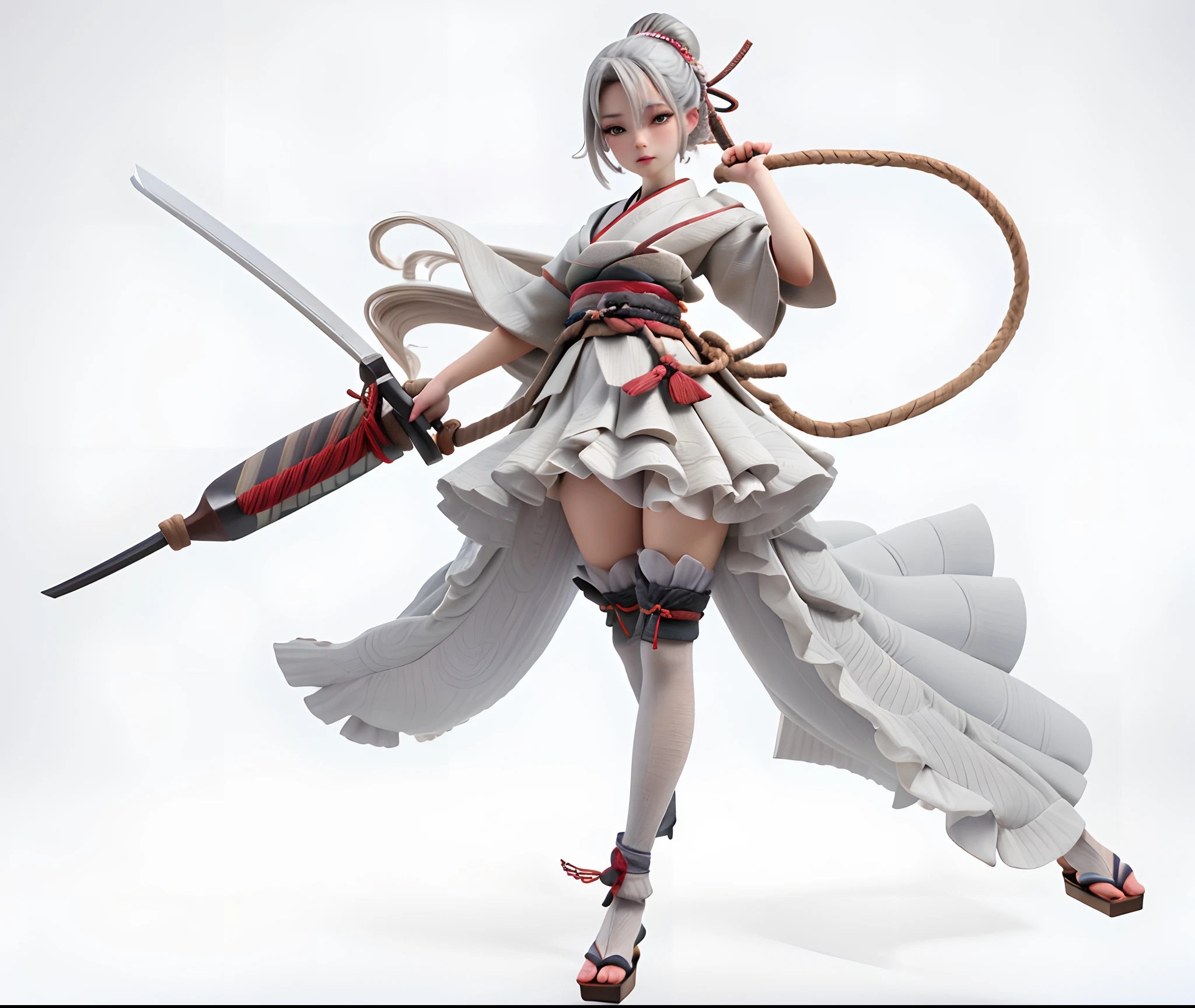 masterpiece,best quality,HDR,high-definition,Intricate Details,vray render,octane render,1girl, cute, sexy, samurai, long silver hair