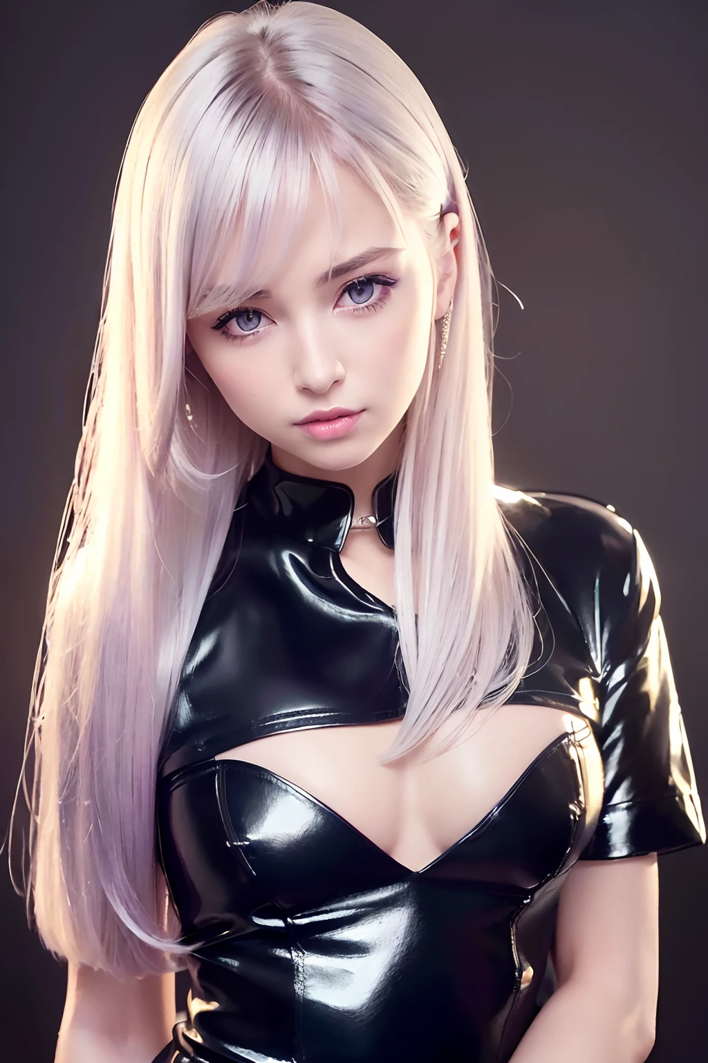 1girl,beautiful vintage color, instagram (photorealistic, high resolution:1.4), ((puffy eyes)), looking at viewer, , full body (8k, RAW photo, best quality, masterpiece:1.2), (realistic, photo-realistic:1.37),(sharp focus:1.2), professional lighting, photon mapping, radiosity, physically-based rendering, (pale skin:1.2),(small breasts:1.2), looking at viewer, (middle hair:1.5), portrait, purple eyes, (sliver hair:1.1),bangs, (simple background:1.4), solo, upper body, realistic,(masterpiece:1.4),(best quality:1.4),(shiny skin),fashi-girl,makeup,smile(skinny,closed mouth,shy :1.3) ,(standing,black Stewardess uniform,Necromancer:1.1),medium bust,sexy pose ,