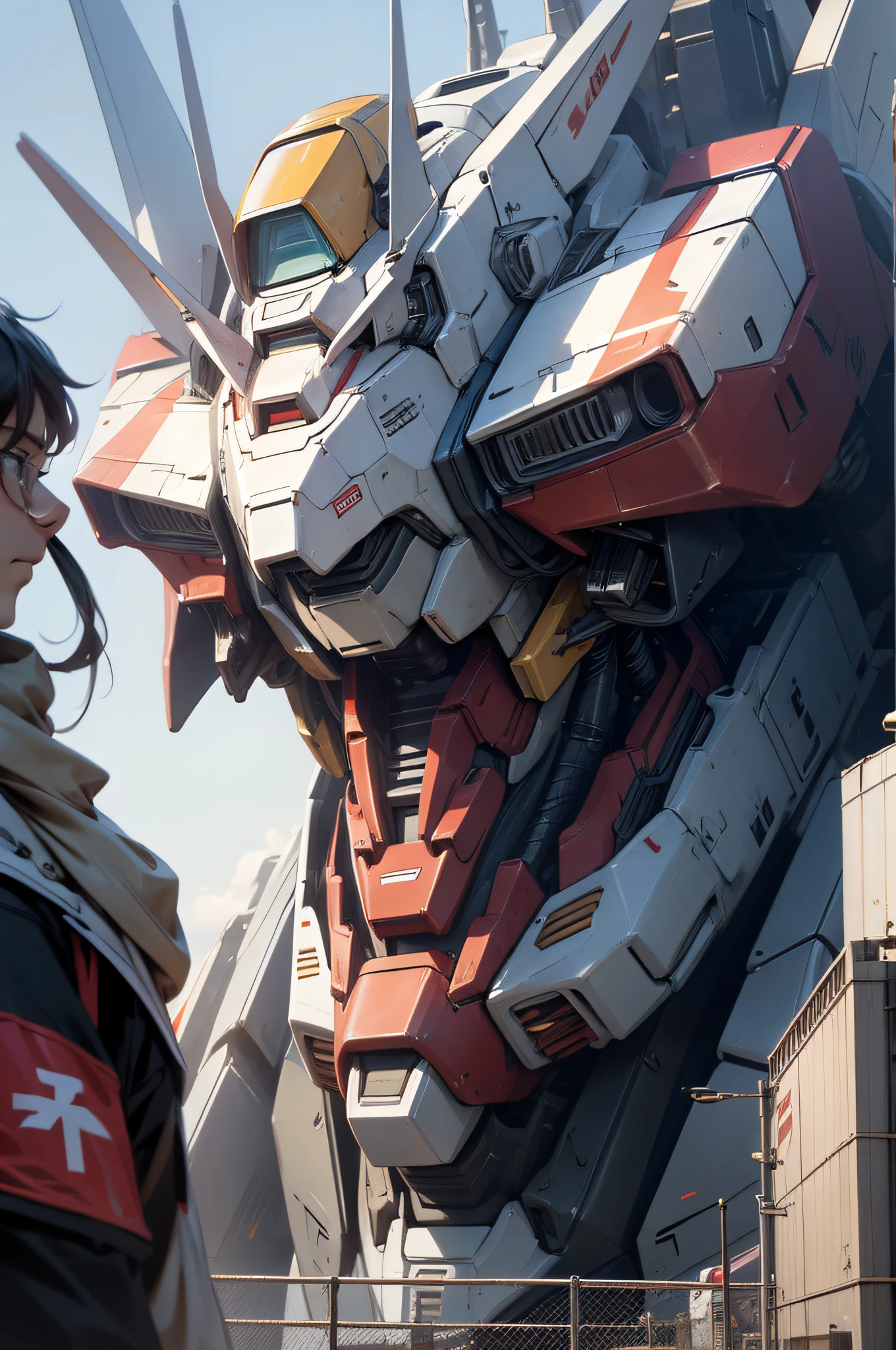 Giant gundam robot sucking electricity from the future city