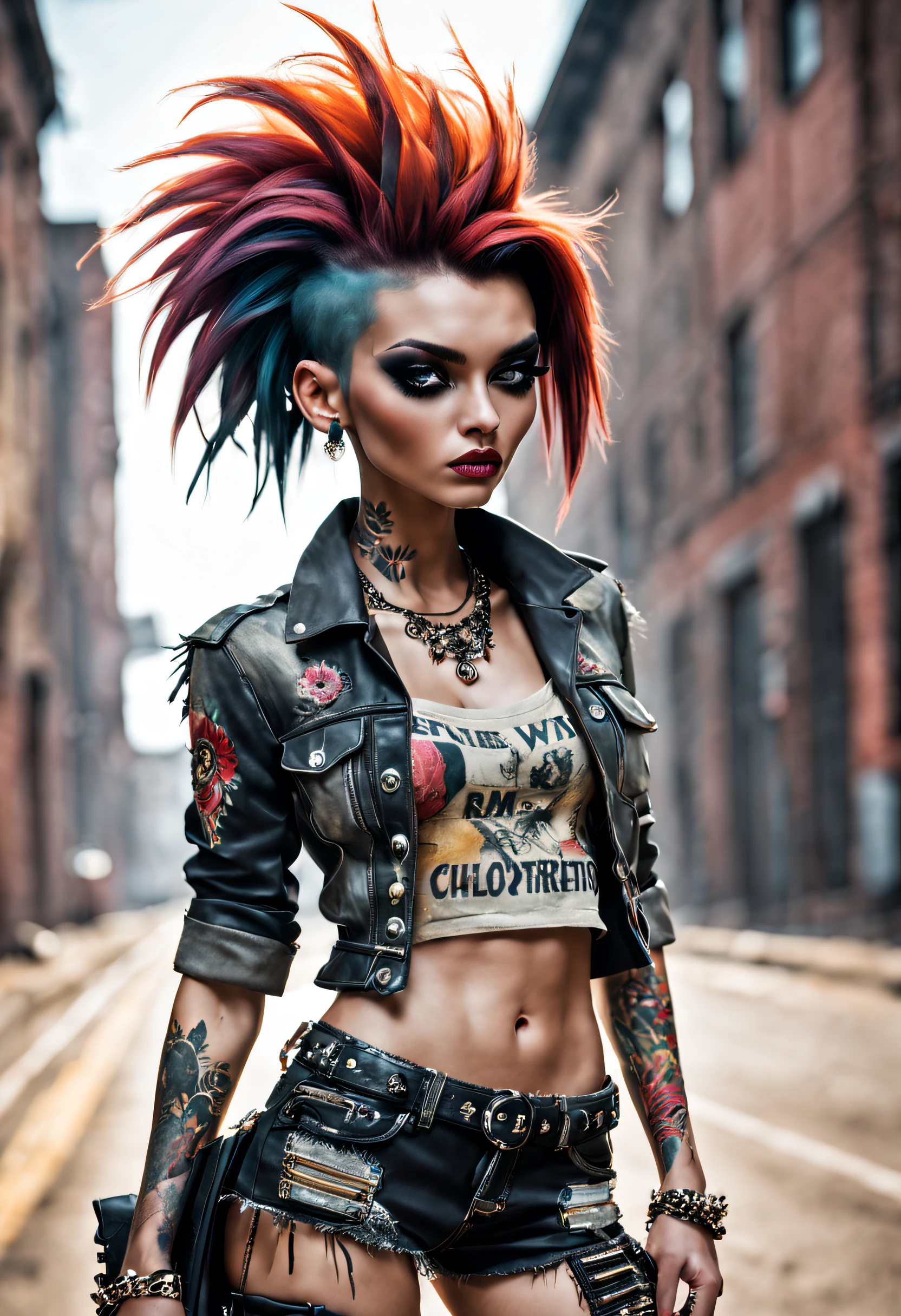 Grunge style masterpiece, best quality, cinematic lighting, natural shadow ,highest detail, detailed background, depth of field, insane details, subsurface scattering, dynamic angle, girl, high-fashion style, designer clothing, runway-inspired looks, luxurious fabrics, statement accessories, couture designs, trend-setting outfits, . Textured, distressed, vintage, edgy, punk rock vibe, dirty, noisy,