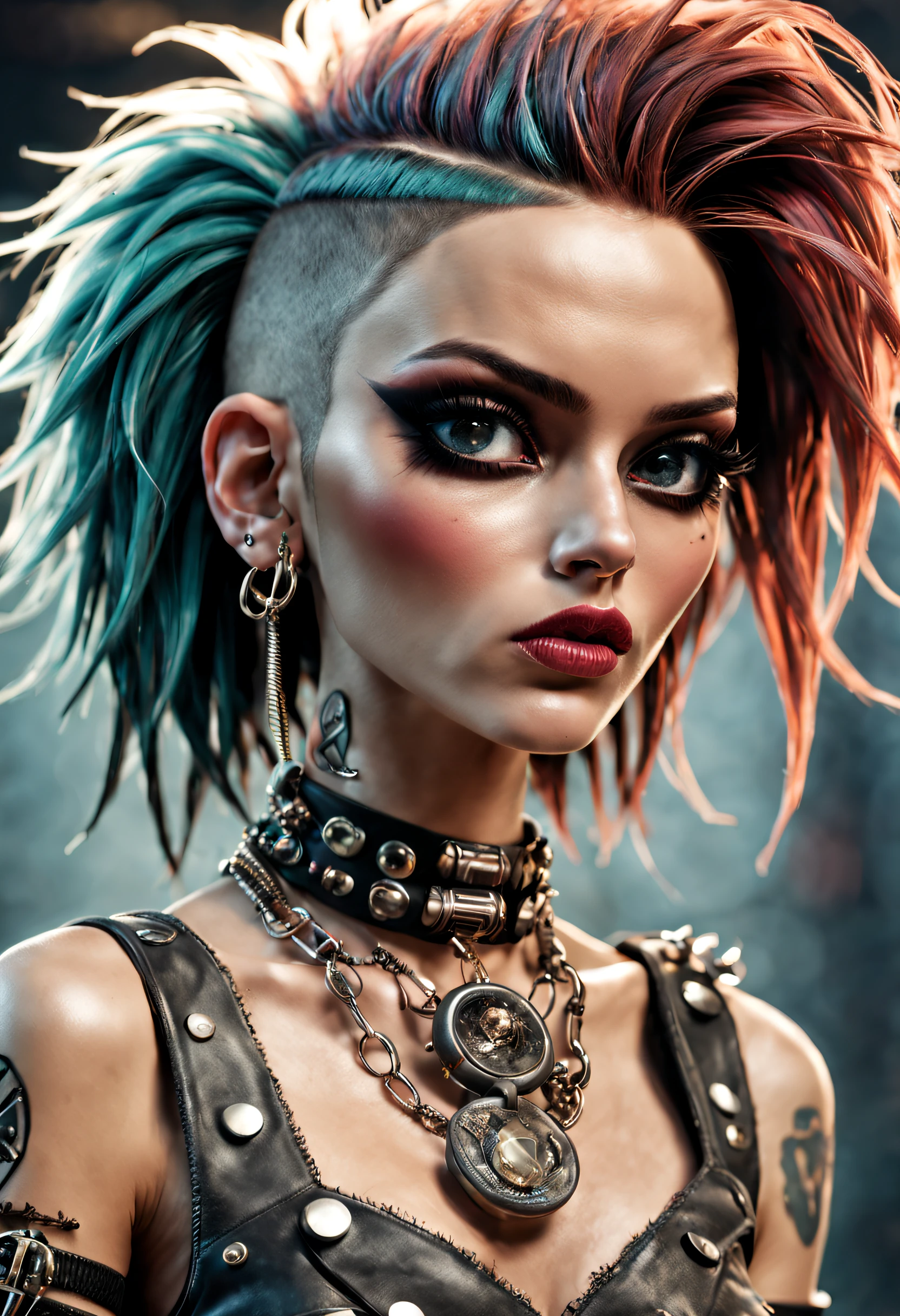 Grunge style masterpiece, best quality, cinematic lighting, natural shadow ,highest detail, detailed background, depth of field, insane details, subsurface scattering, dynamic angle, girl, high-fashion style, designer clothing, runway-inspired looks, luxurious fabrics, statement accessories, couture designs, trend-setting outfits, . Textured, distressed, vintage, edgy, punk rock vibe, dirty, noisy,