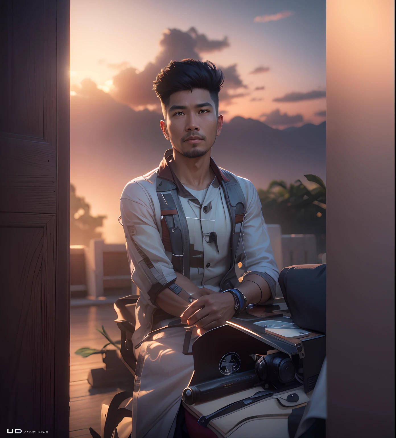 Change background into Filipino landscape, cinematic lighting, depth of field, bokeh, realism, photorealistic, hyperrealism, professional photography, uhd, dslr, hdr