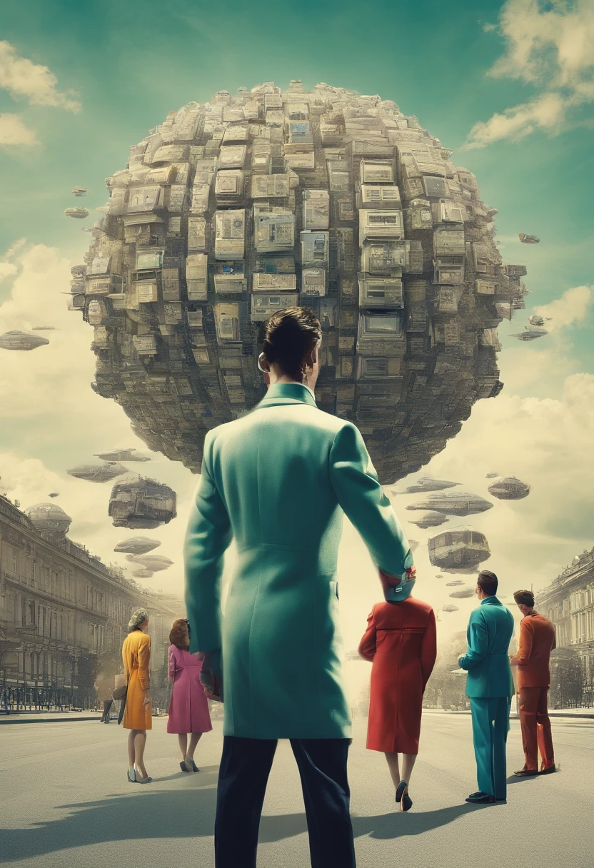 a group of people walking down a street with televisions as their heads, orwellian dystopia, orwellian style, by Igor Morski, orwellian, propaganda style, collage style joseba elorza, by Boris Vladimirski, by Mstislav Dobuzhinsky, by Silvia Pelissero, inspired by Igor Morski