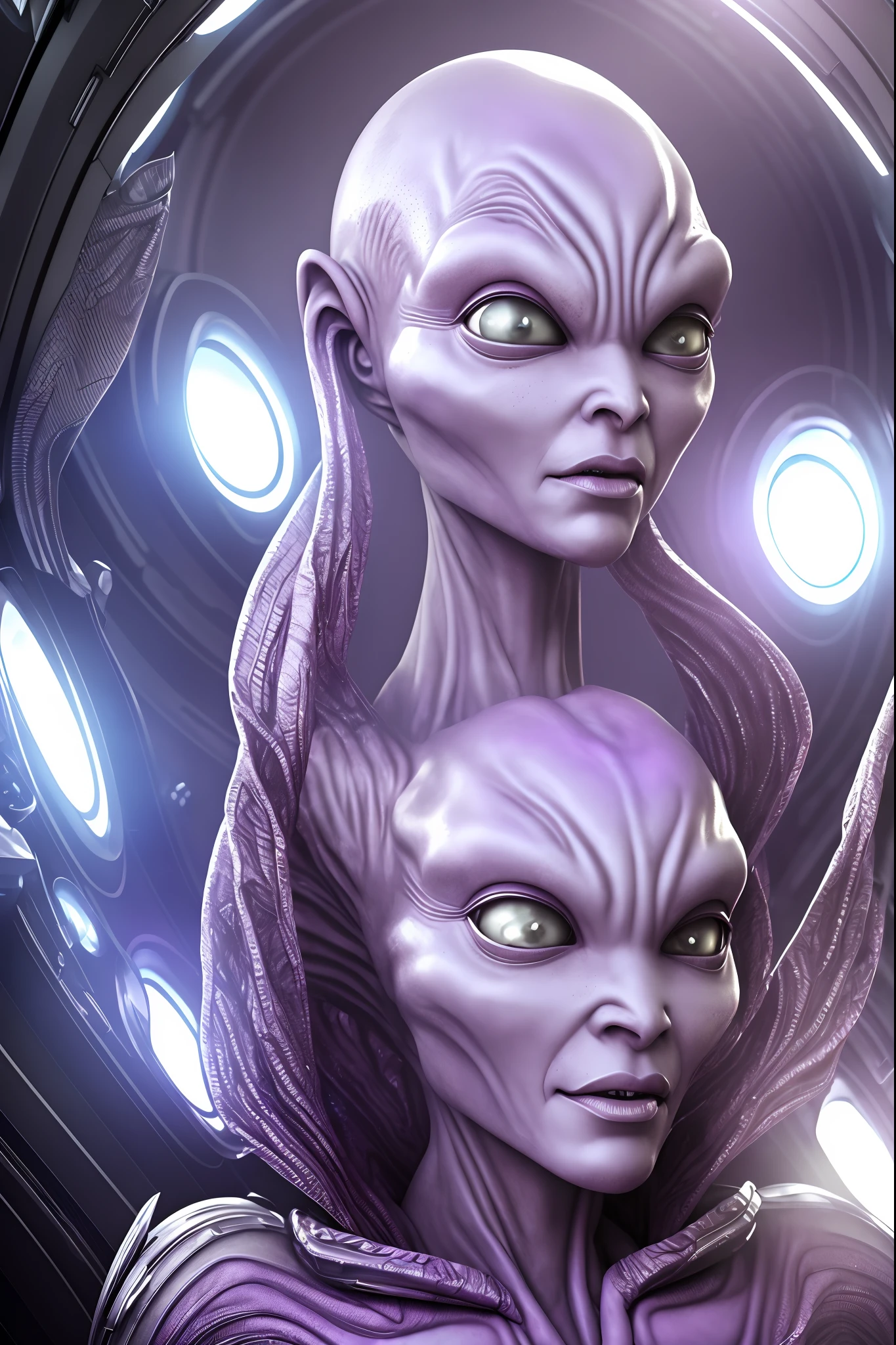 Albino, human and extraterrestrial hybrid woman, alien woman, gorgeous, elongated head, bald head, em close-up, inside a futuristic medical research lab serving human alien spirit bodies;, Slender-bodied alien inside alien cell regeneration room, Giant multifaceted eye alien exploring alien hologram, Alien in futuristic alien costume inside the extraterrestrial genetic healing lab, Ete-Grey pink and purple alien in innovative alien environment, alien with telepathic abilities inside the alien medical research center, Curious and affectionate hybrid alien inside the futuristic alien laboratory, alien with multiverse view through the almond pupil inside the healing alien light chamber, Alien with bio-organic appendages on an alien humanoid body at the Alien Science Laboratory, alien with telepathic texture details inside the portrait of a humanoid alien, alien exploring the alien environment with advanced 3D modeling technology, Alien in futuristic costume with surreal lighting effects inside the futuristic alien room, alien with alien cybernetic implants in an alien medical research lab, alien with digitally enhanced alien atmosphere, Blue alien with elongated head inside an alien cell regeneration laboratory."