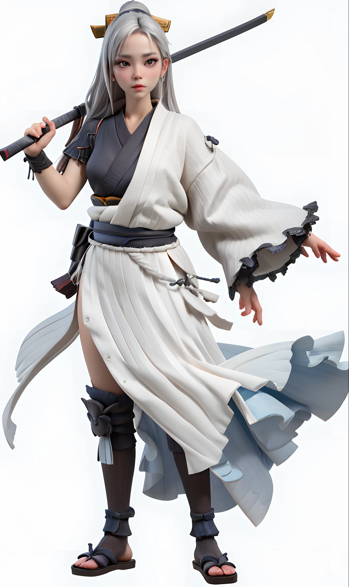 masterpiece,best quality,HDR,high-definition,Intricate Details,vray render,octane render,1girl, cute, sexy, samurai, long silver hair