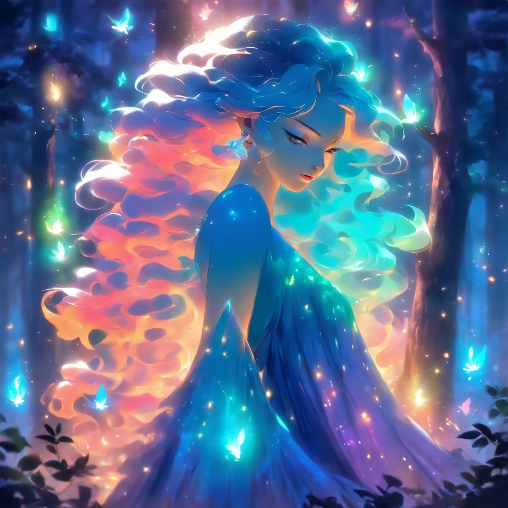 (best quality,highres,ultra-detailed),female with glowing teal eyes,rainbow colored hair,casting glowing spells,mystical forest,witch,goddess,medium:oil painting,beautiful detailed lips,dark and mysterious atmosphere,flowing gown,ethereal light,sorcery and magic,soothing calmness,inspiration from fantasy novels and mythology,enchanted creatures,peaceful and serene background,dream-like setting,vibrant colors and rich textures,creation surrounded by nature,whimsical and mystical elements,harmonious and enchanting ambiance,luminous glow of the spells,graceful and powerful posture,alluring and captivating aura,eyes shining with ancient wisdom,transformation and metamorphosis,unveiling the hidden mysteries of the forest,otherworldly energy and power,feminine strength and elegance,dark and vibrant color palette,soft and delicate brush strokes,exquisite attention to detail,revealing the power of nature and its delicate balance,awakening the mystical connection between humans and the natural world,bringing forth the hidden beauty and secrets of the forest,transcending reality and entering a realm of enchantment and wonder.